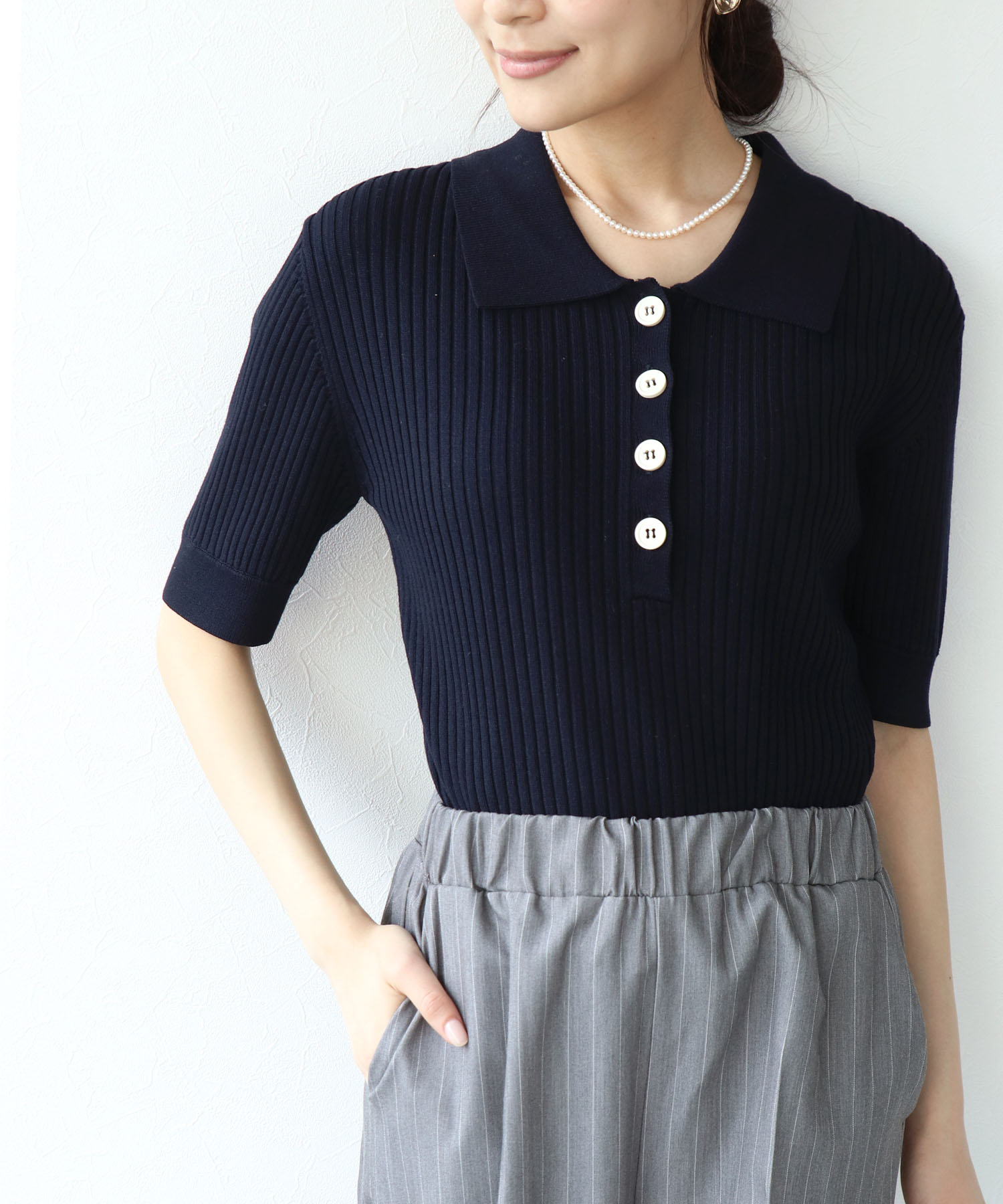 ピンストライプワイドパンツ