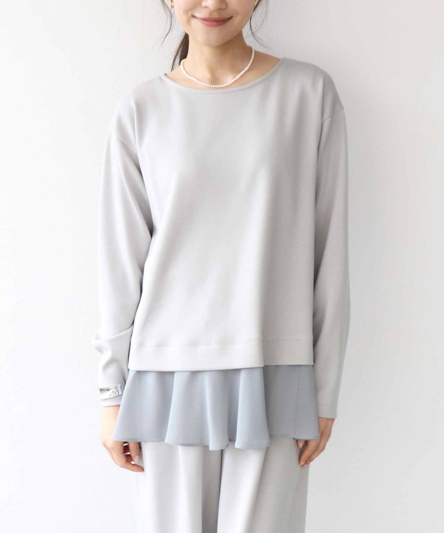 綺麗見えジャージーヘムフリルトップス