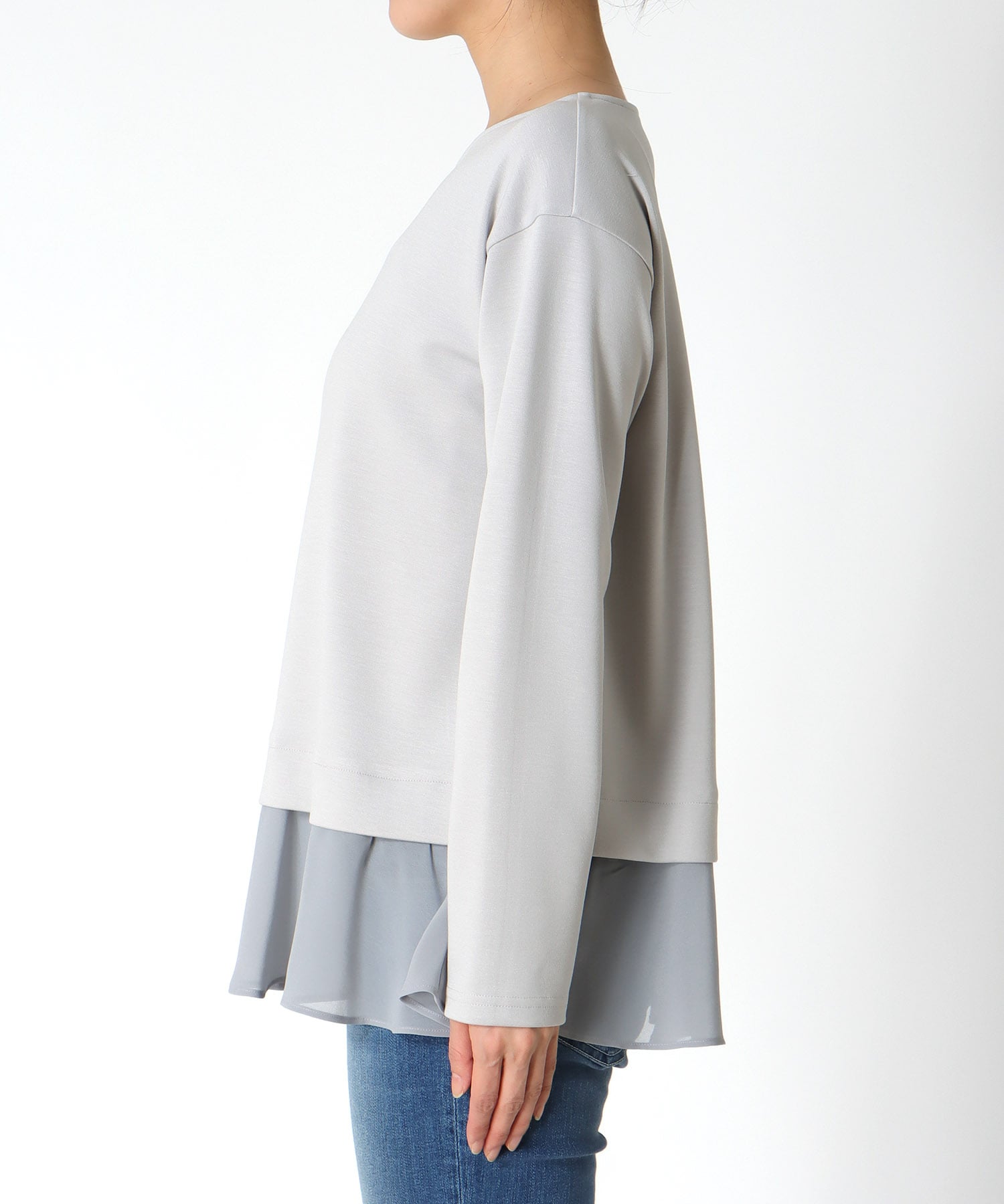 綺麗見えジャージーヘムフリルトップス