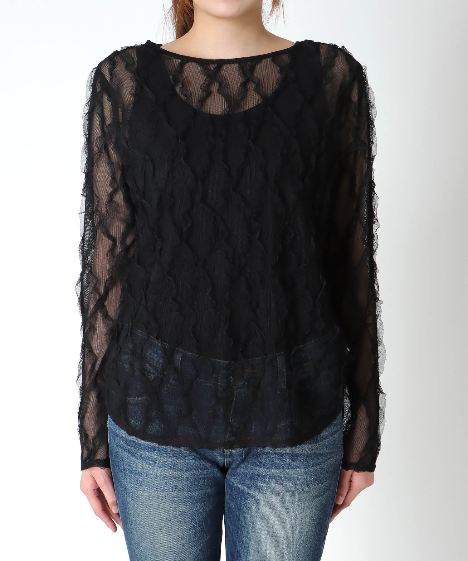 チュールフリルトップス