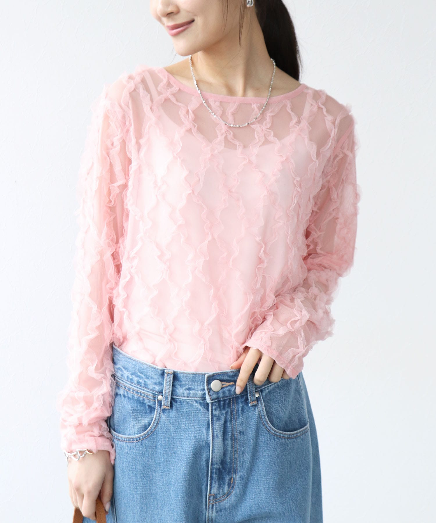 チュールフリルトップス