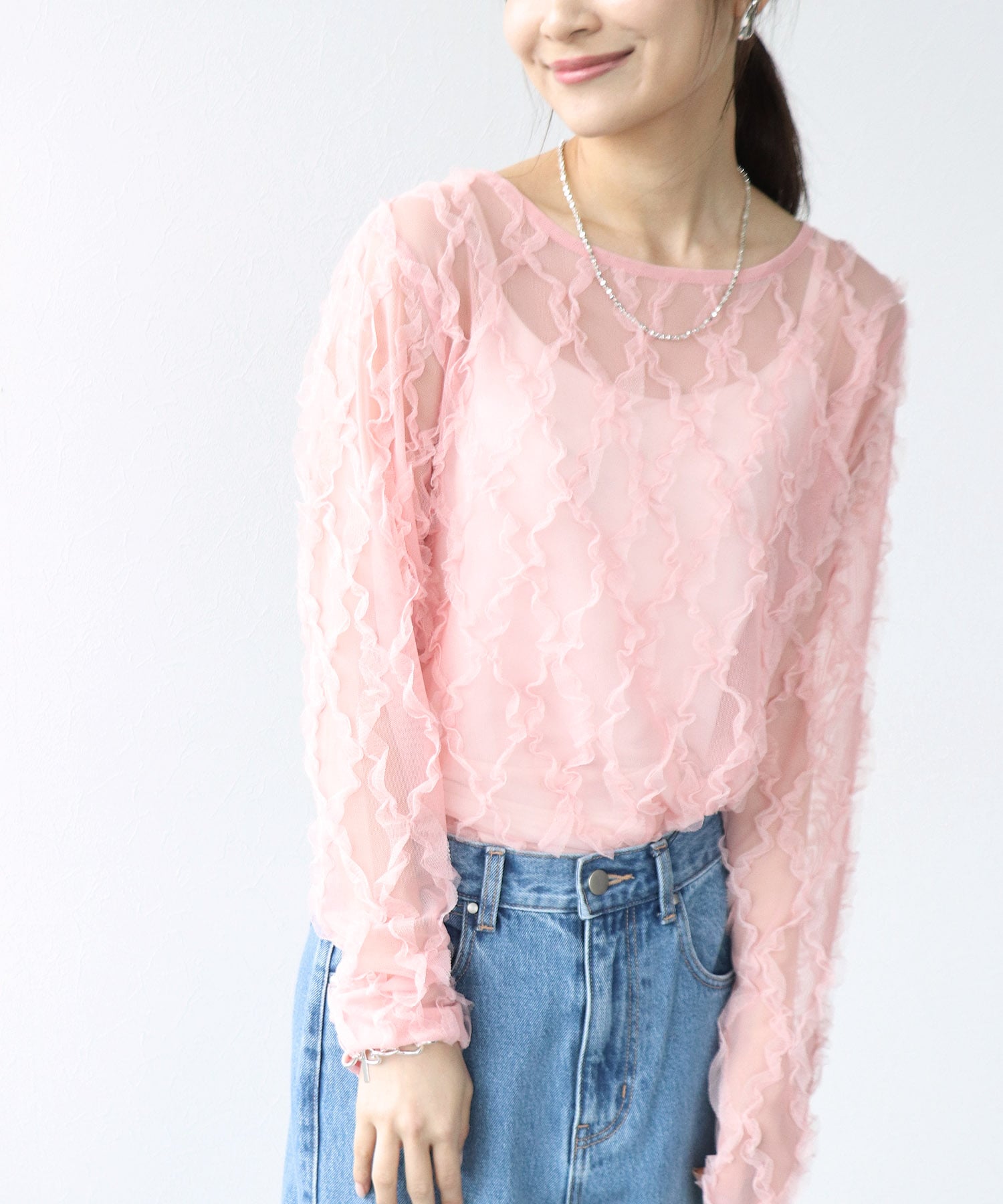 チュールフリルトップス