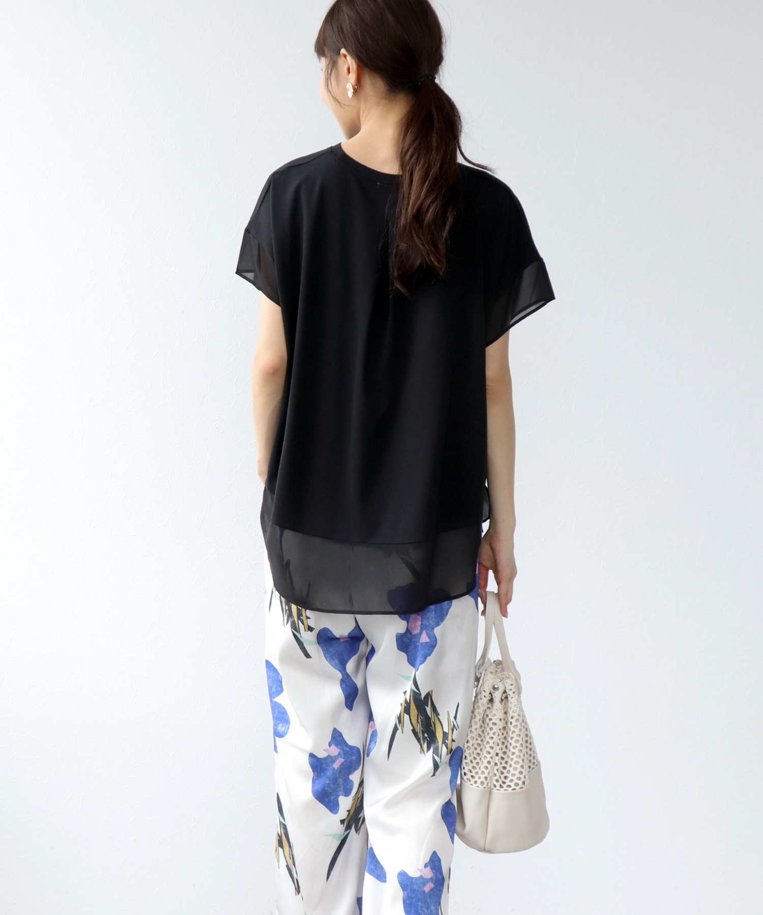 シフォン切替トップス