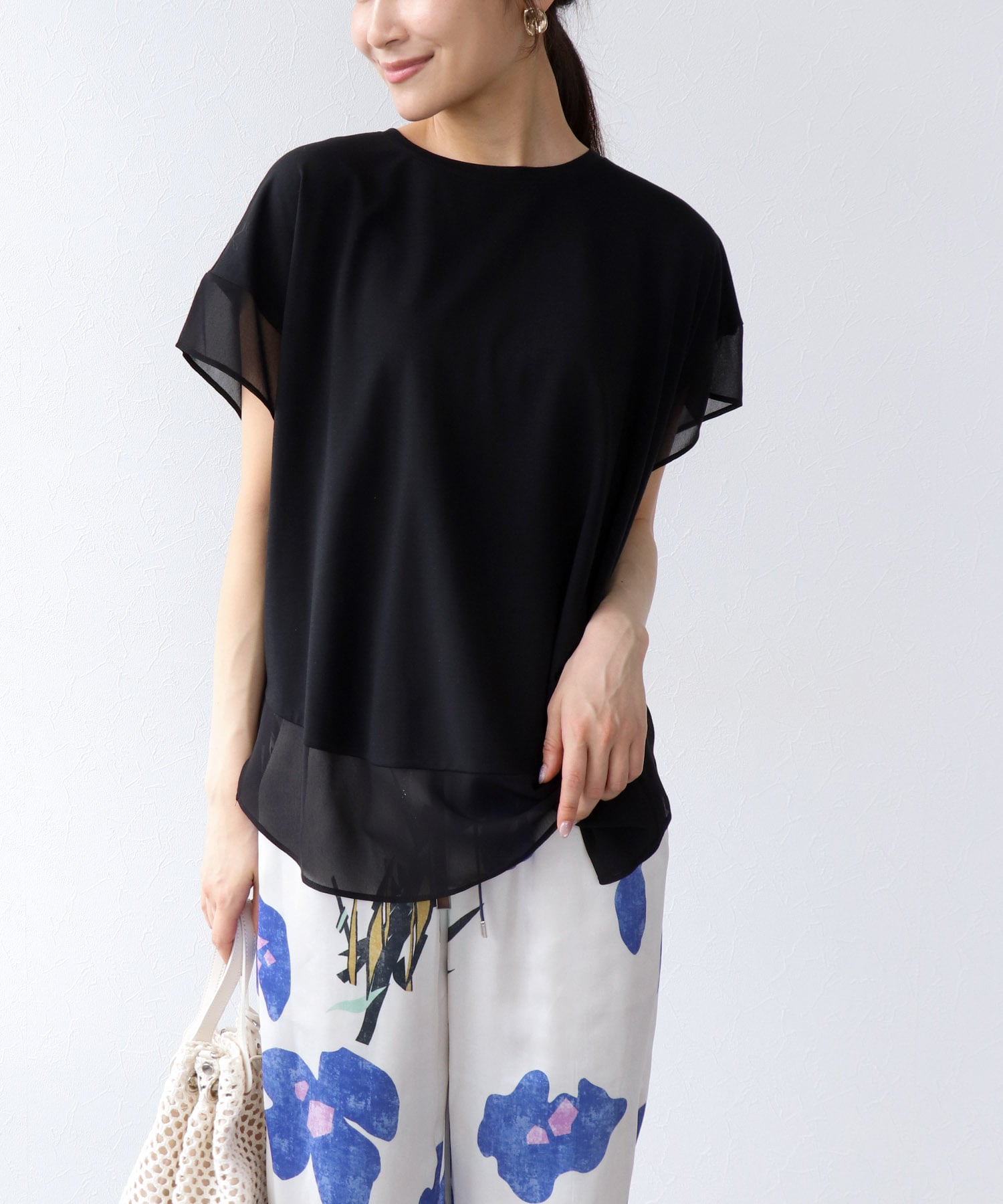 シフォン切替トップス