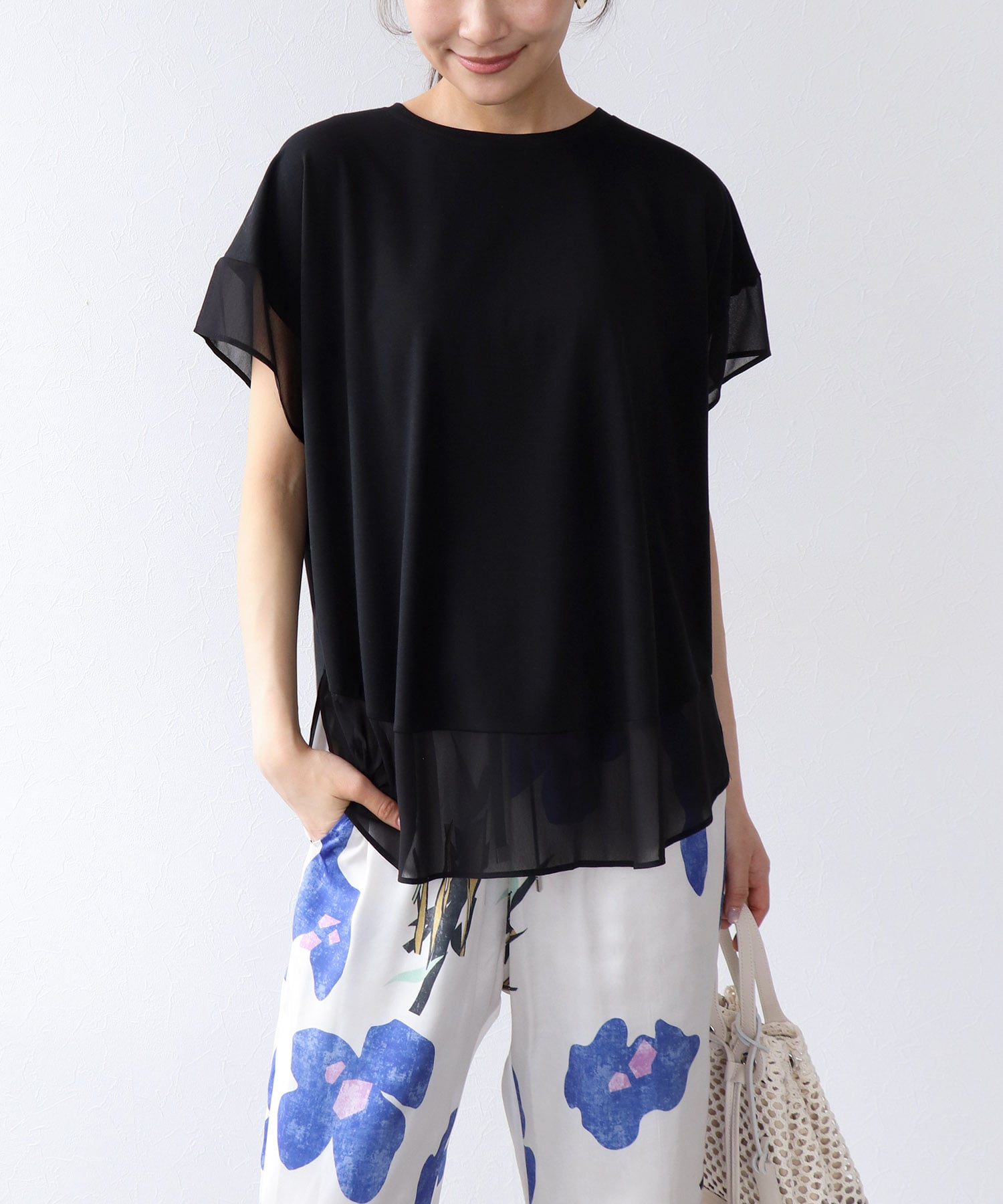 シフォン切替トップス