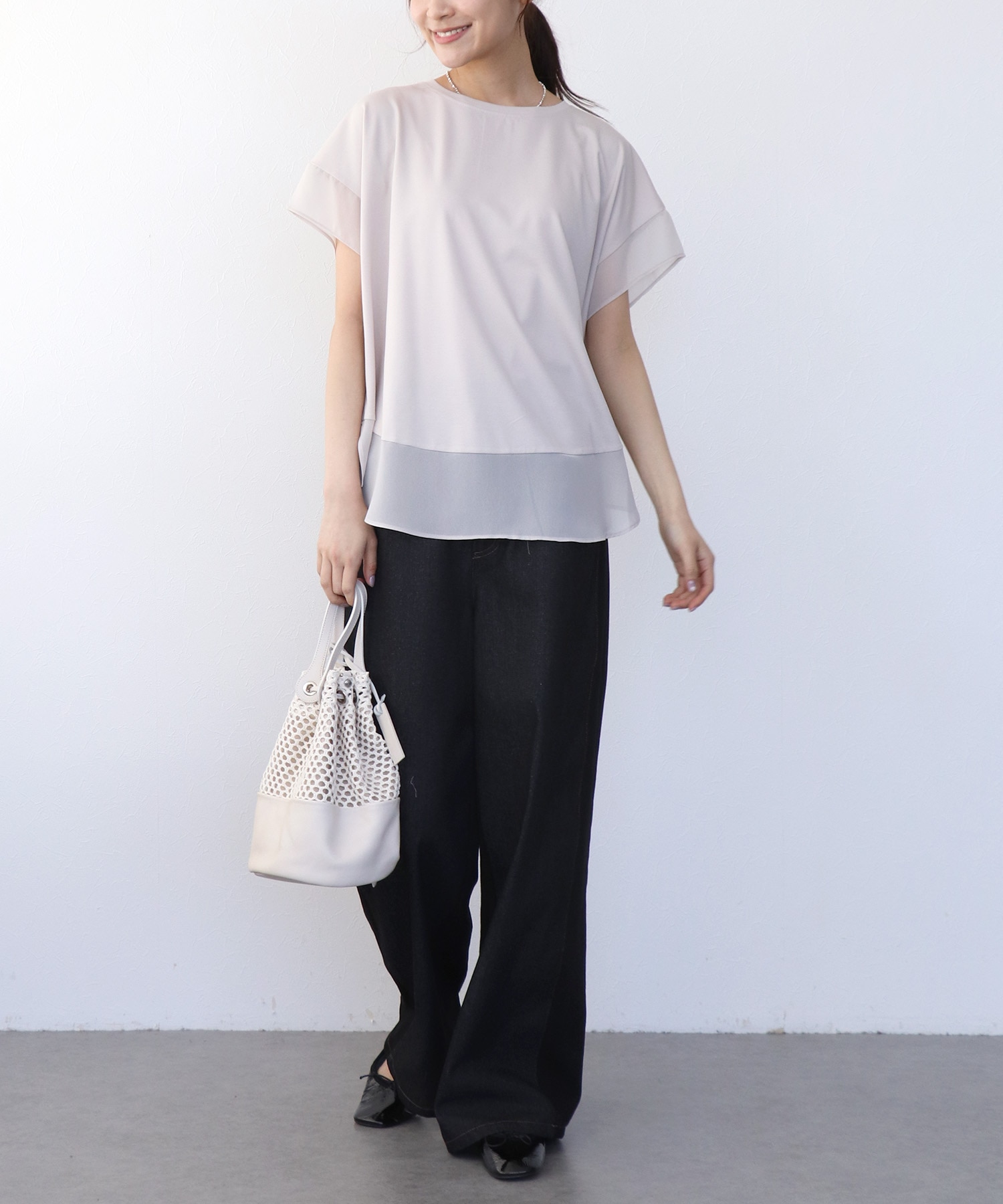 シフォン切替トップス