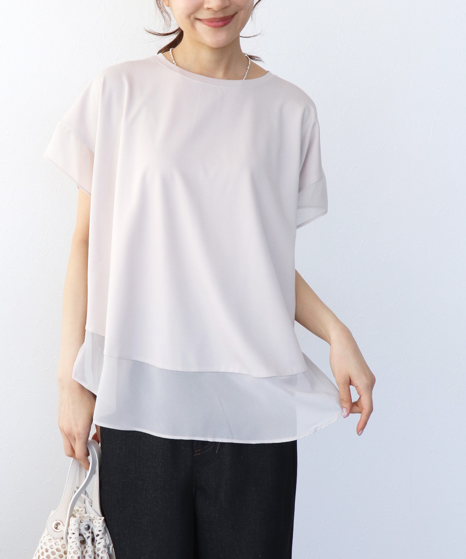 シフォン切替トップス