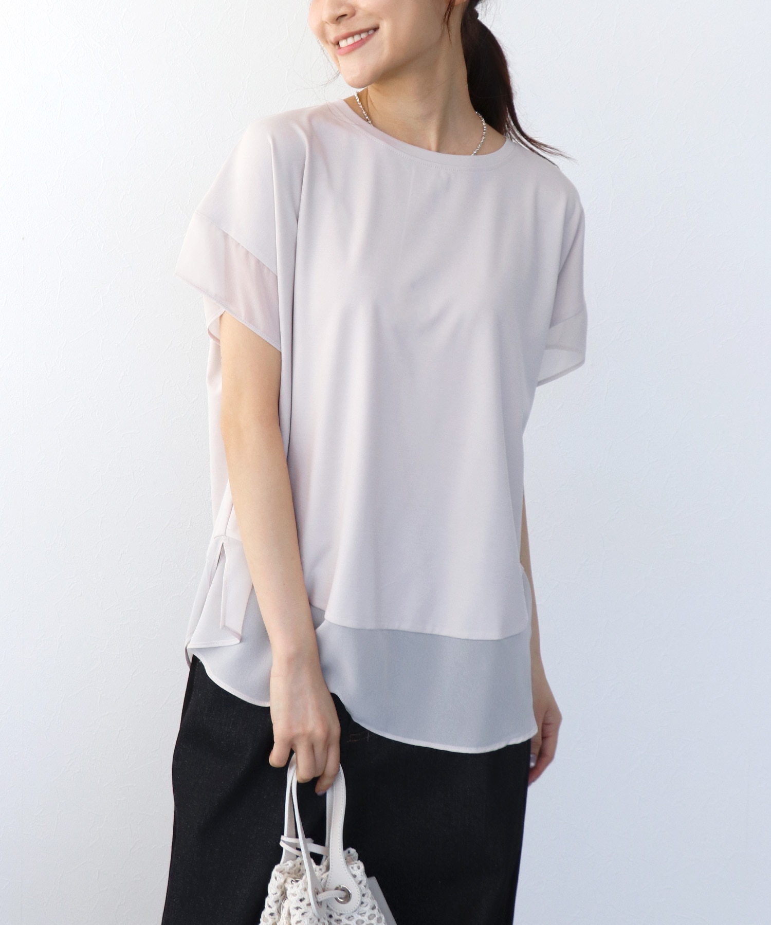 シフォン切替トップス