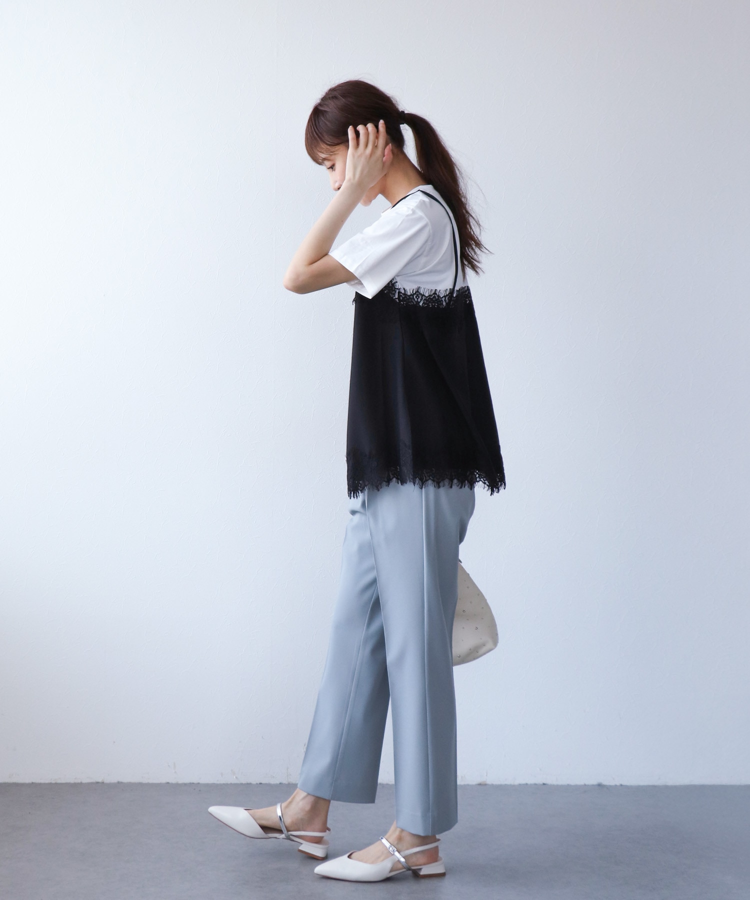レースキャミ付Tシャツ