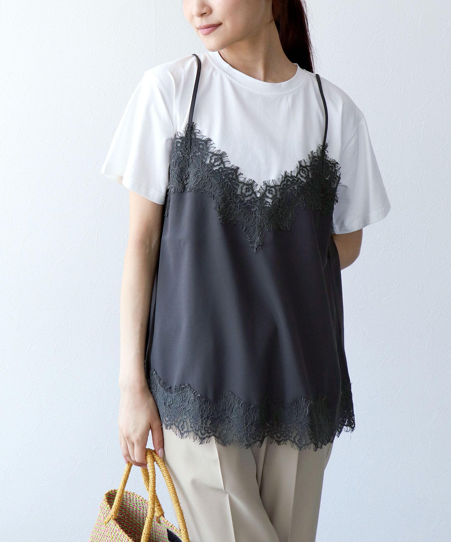 レースキャミ付Tシャツ