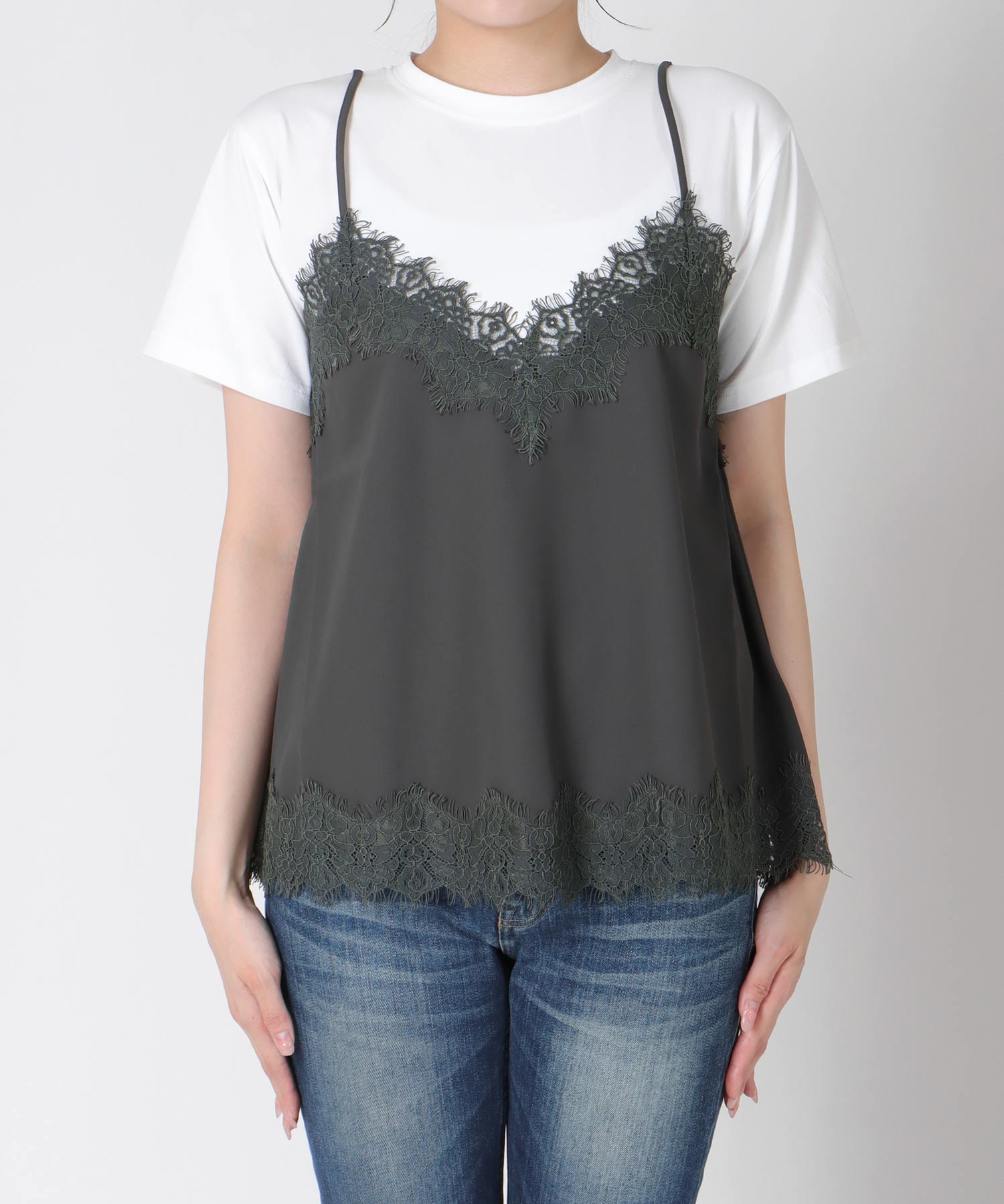 レースキャミ付Tシャツ
