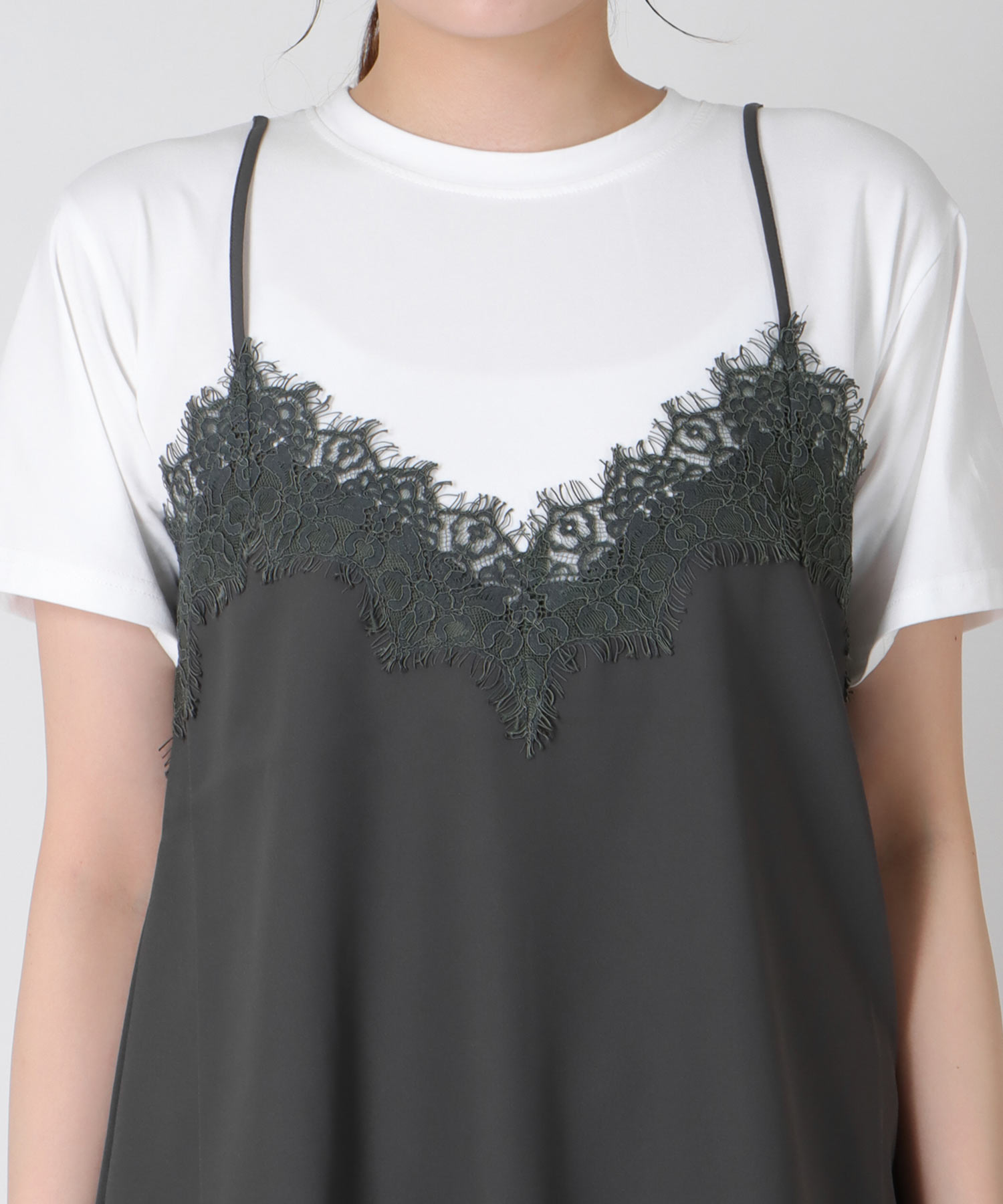 レースキャミ付Tシャツ