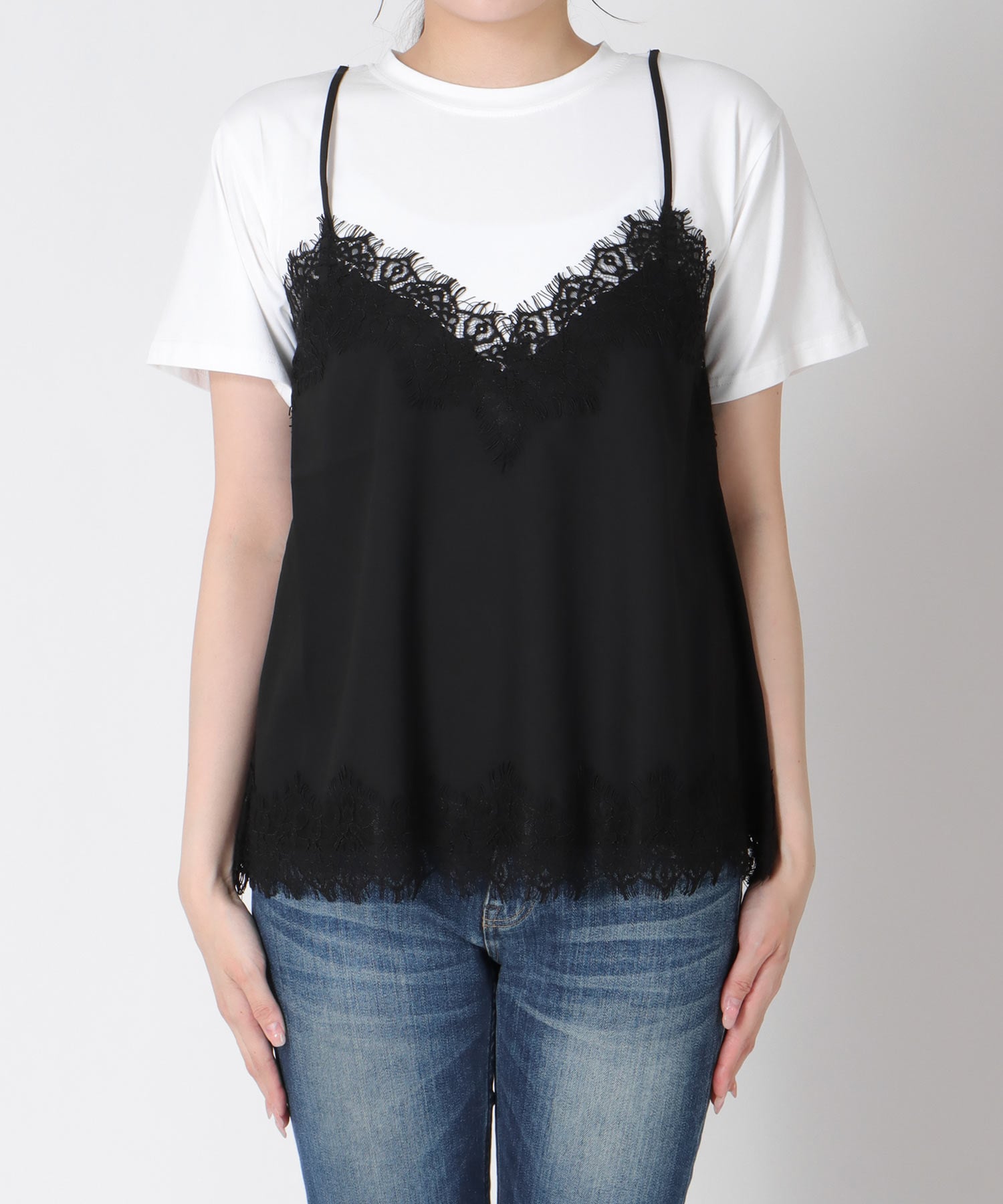 レースキャミ付Tシャツ