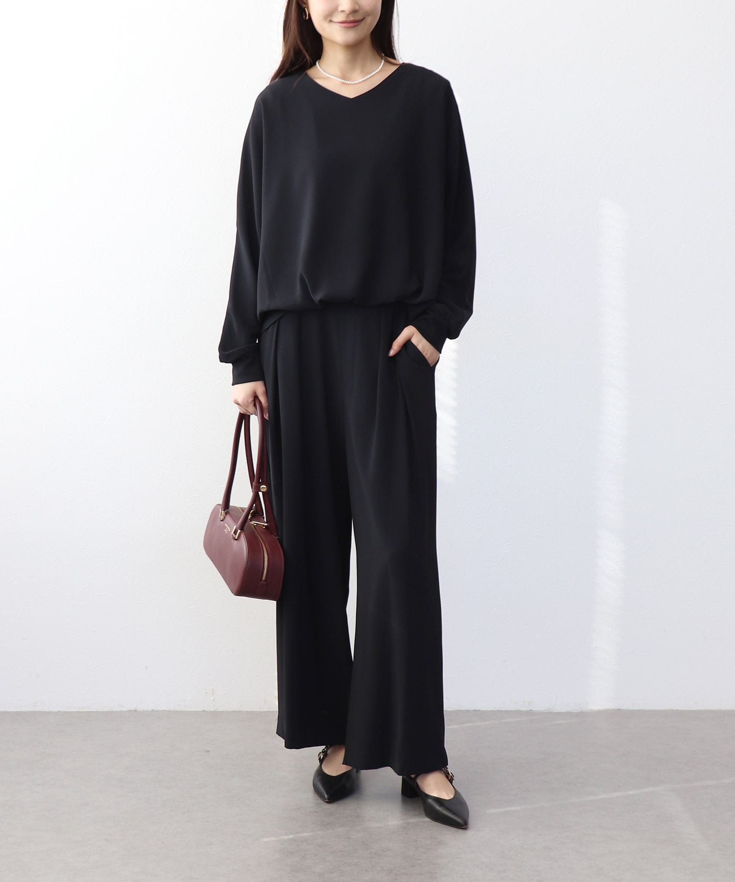 ブラウジング袖リブブラウス