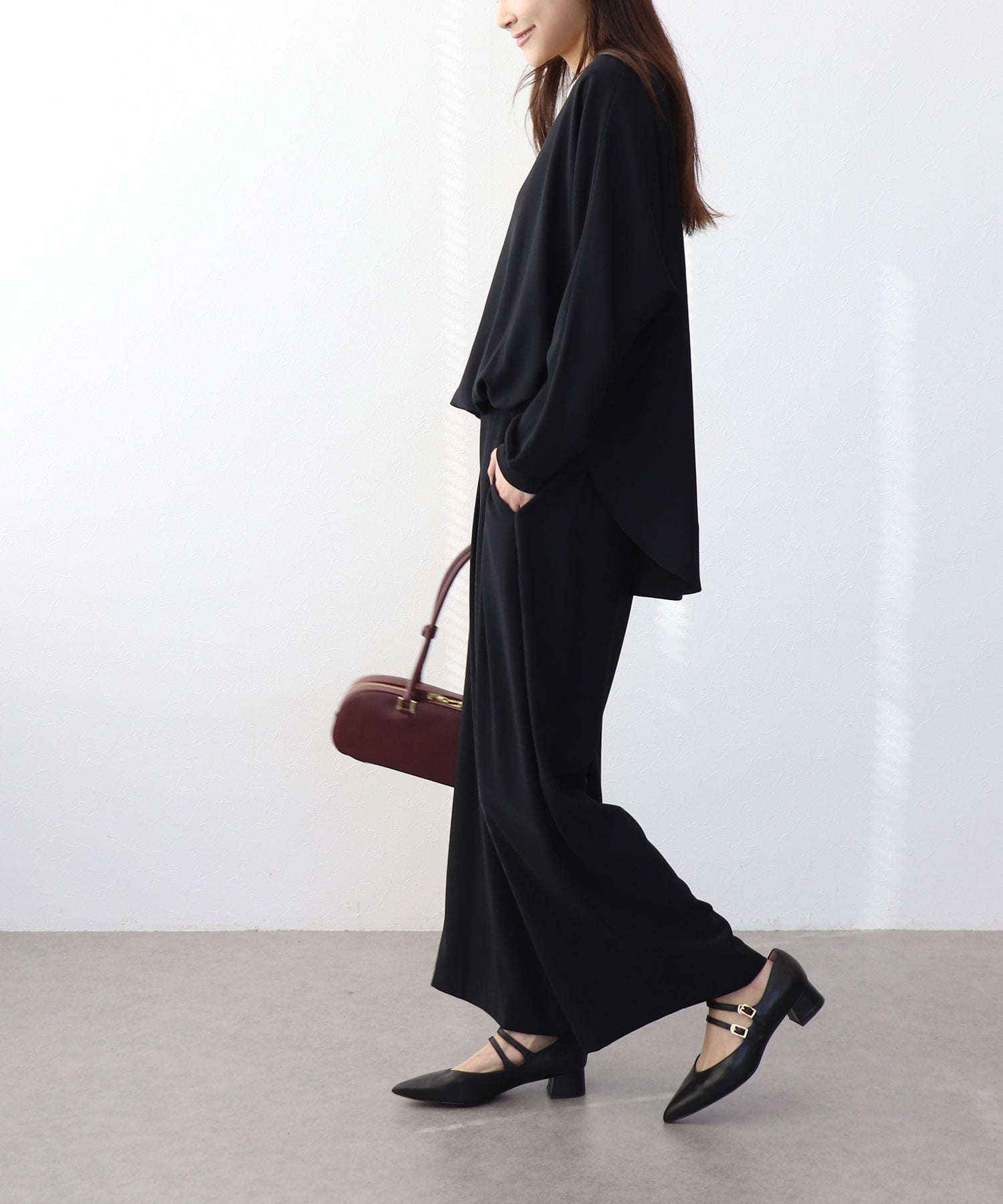 ブラウジング袖リブブラウス