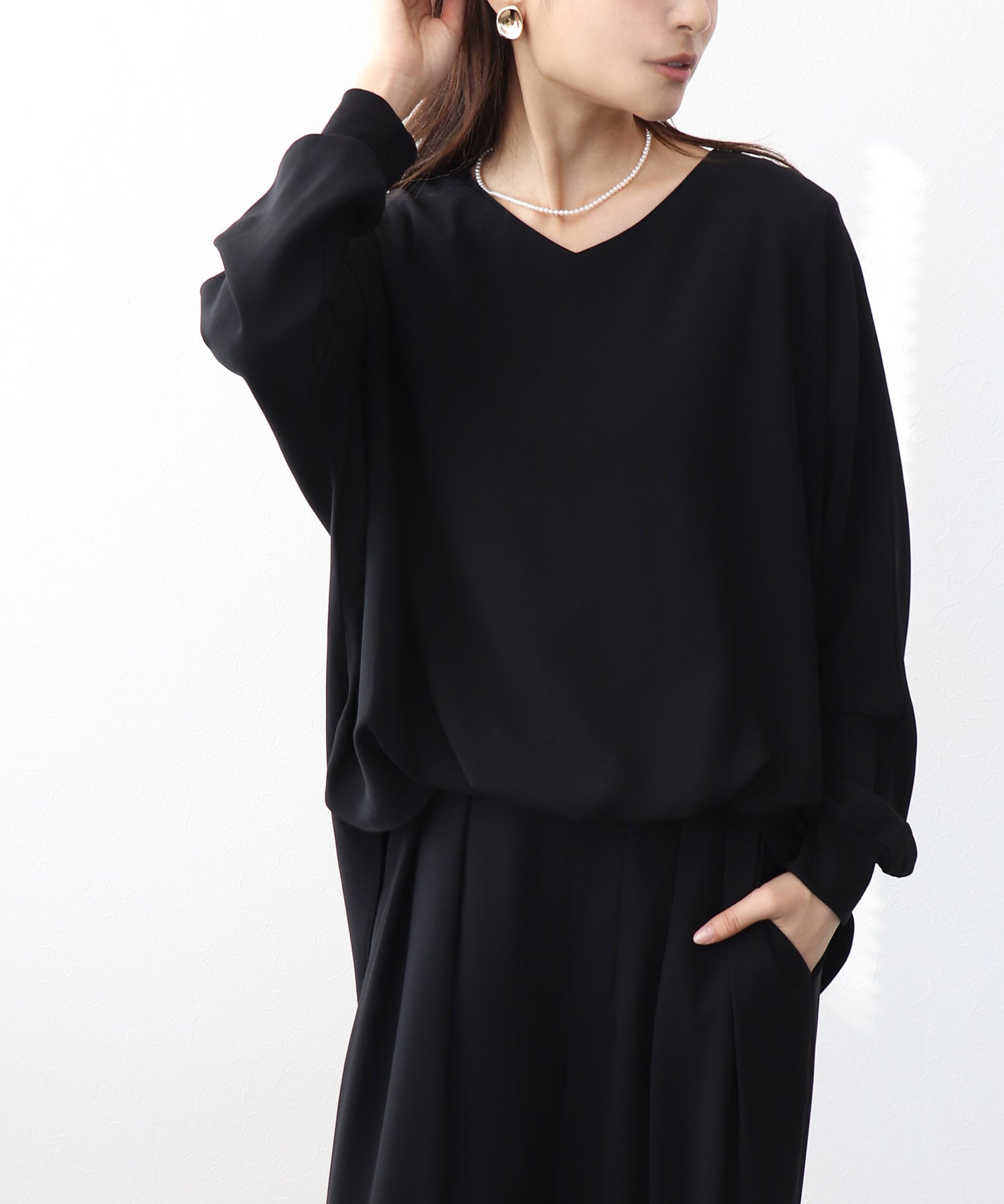 ブラウジング袖リブブラウス