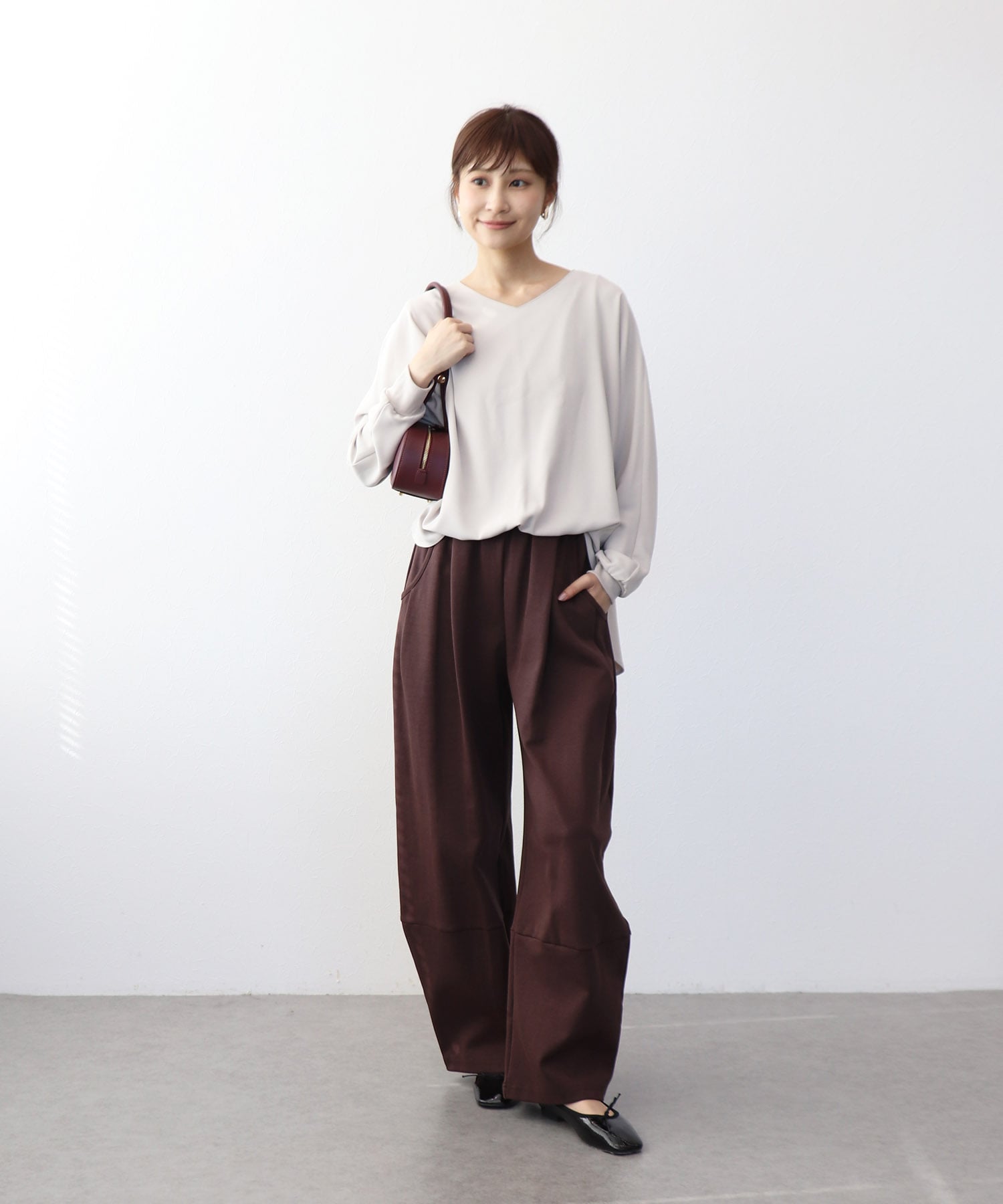 ブラウジング袖リブブラウス