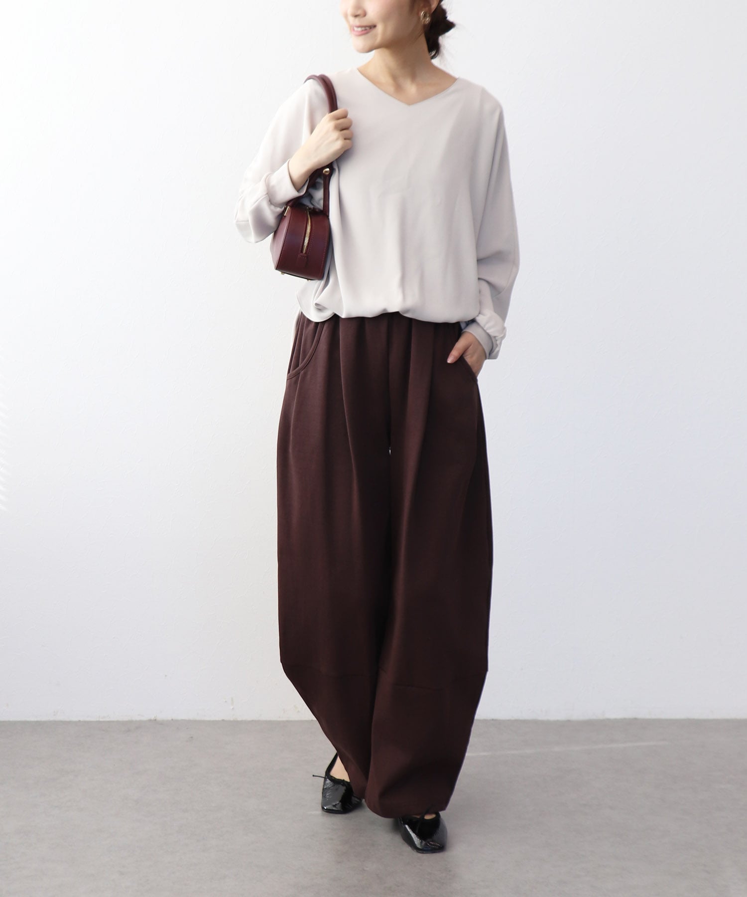 ブラウジング袖リブブラウス