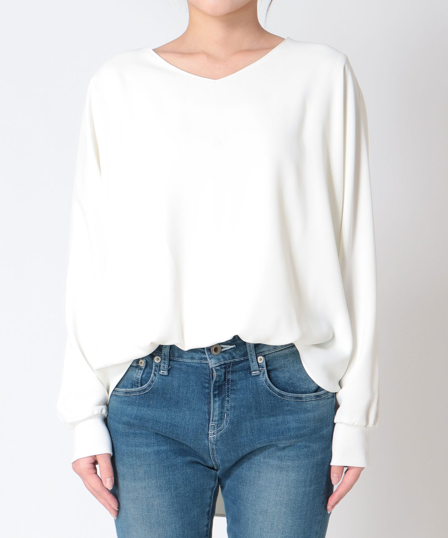 ブラウジング袖リブブラウス