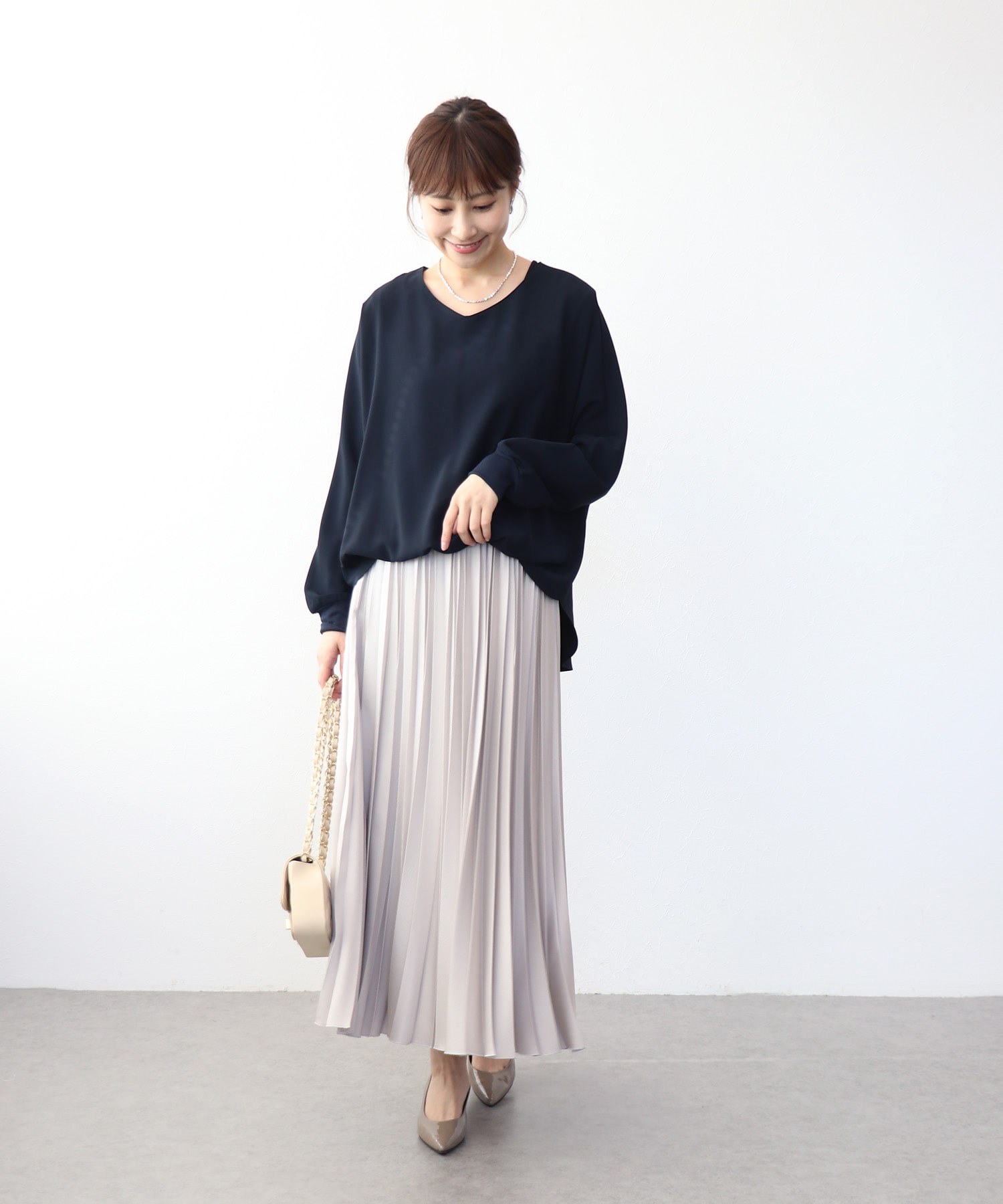 《新色追加》ブラウジング袖リブブラウス