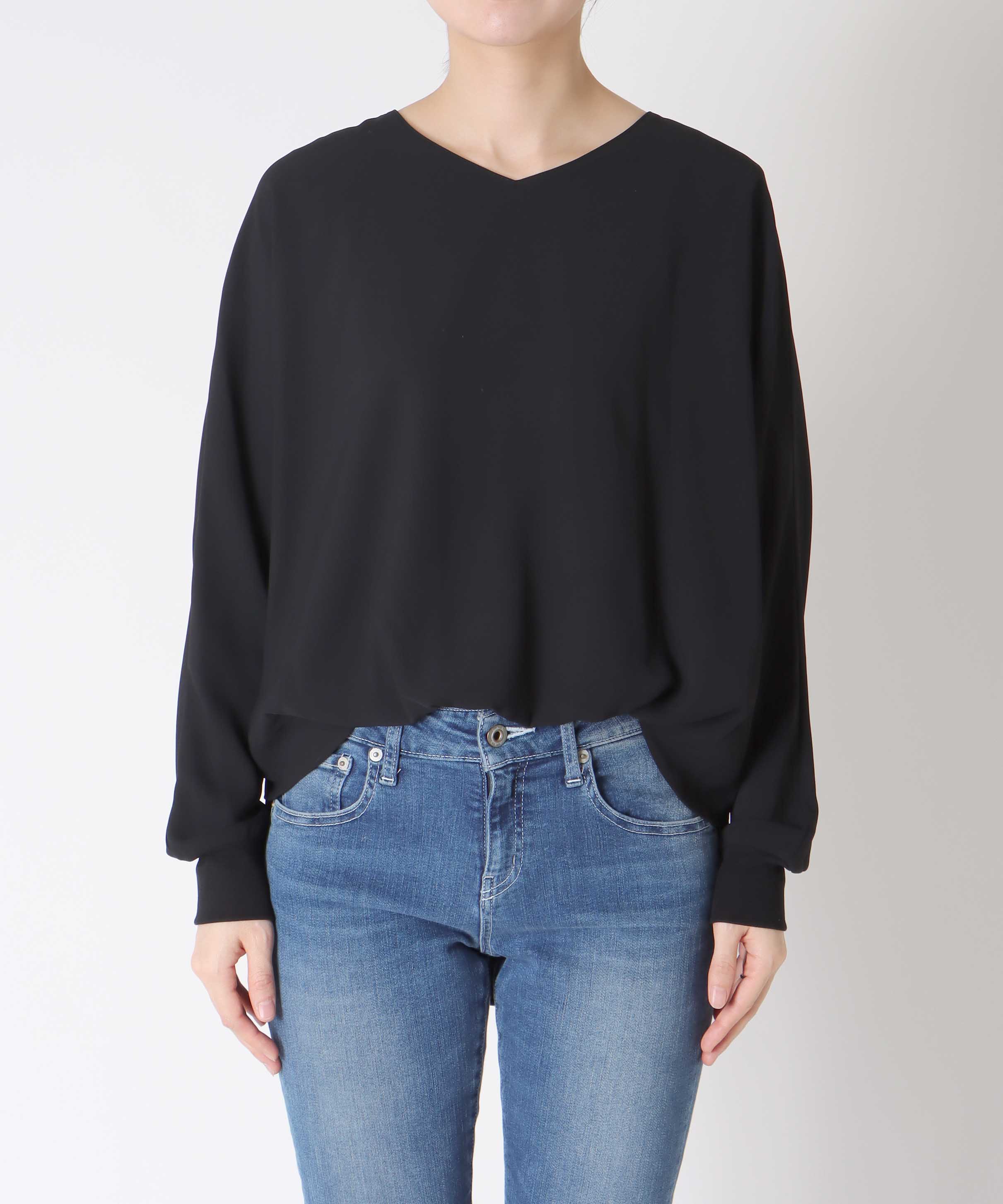 ブラウジング袖リブブラウス