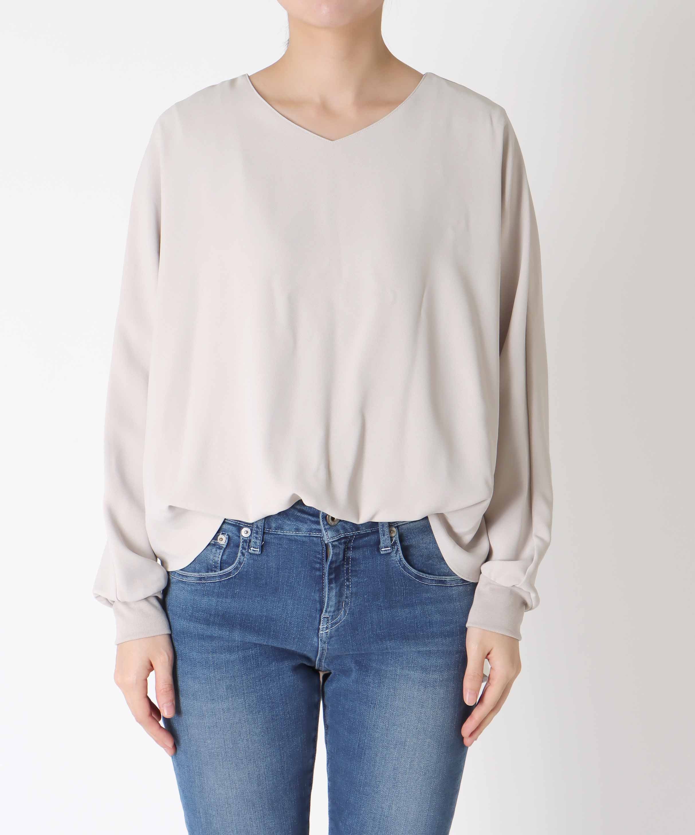 ブラウジング袖リブブラウス