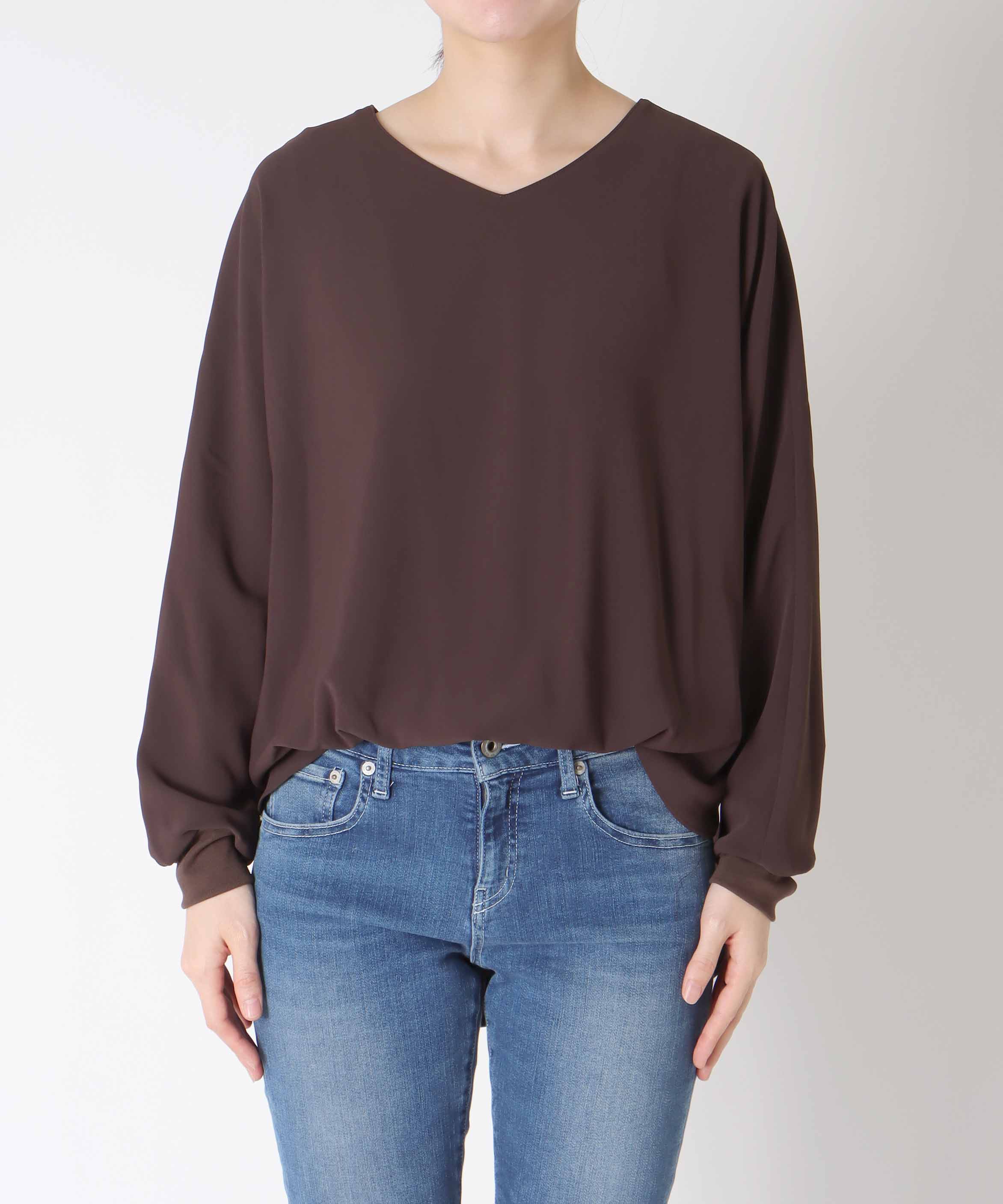 ブラウジング袖リブブラウス