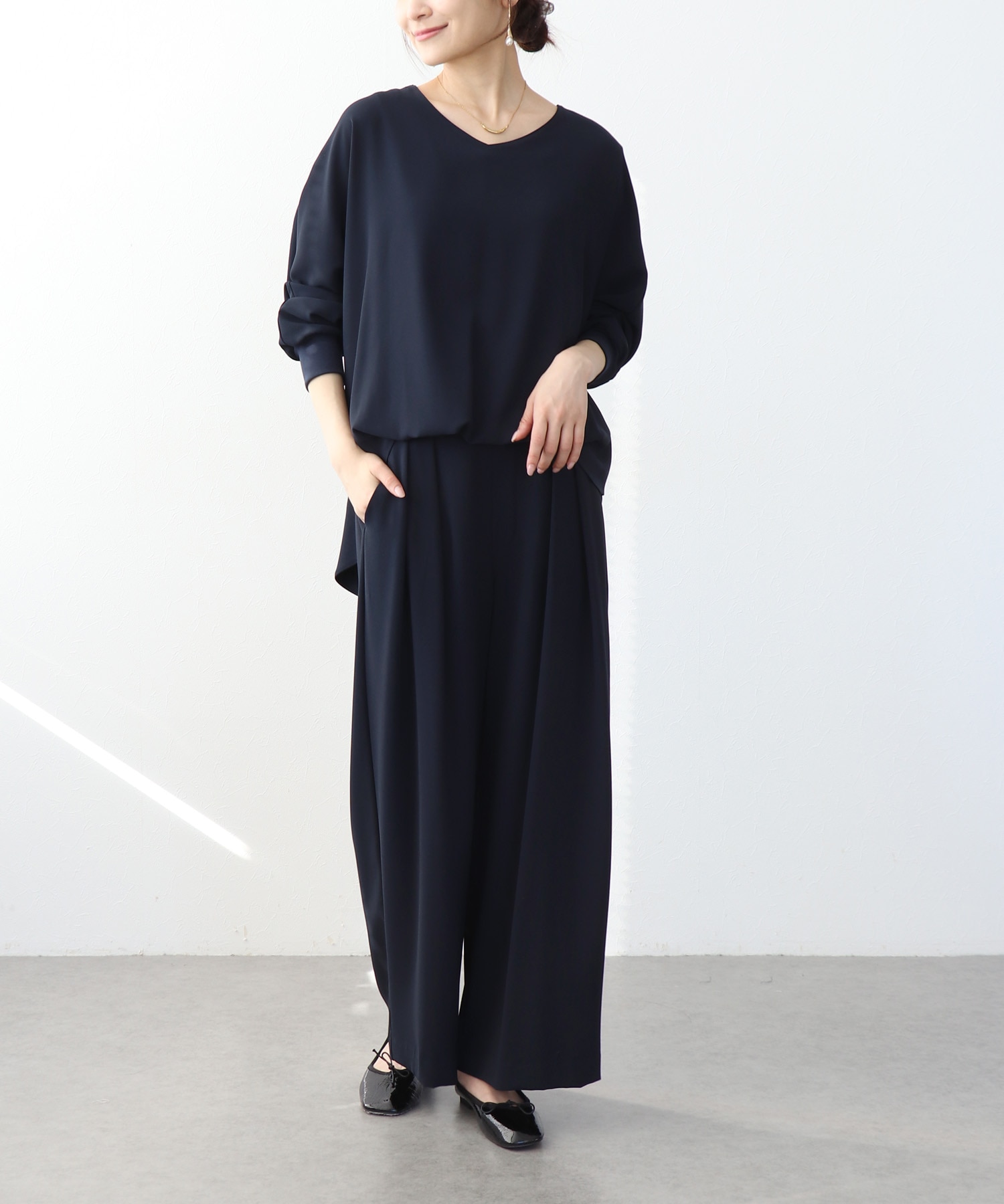 《新色追加》ブラウジング袖リブブラウス