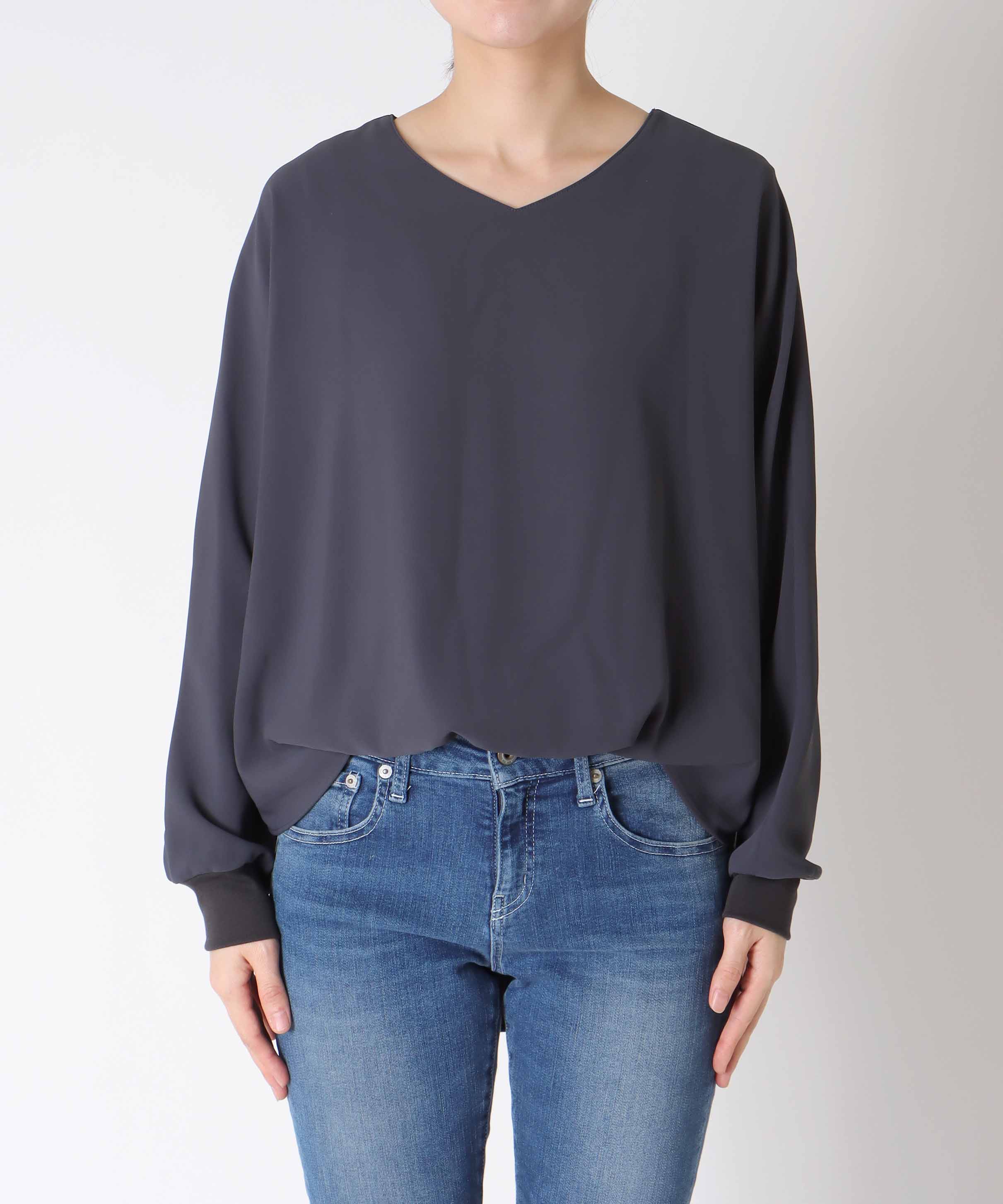 ブラウジング袖リブブラウス