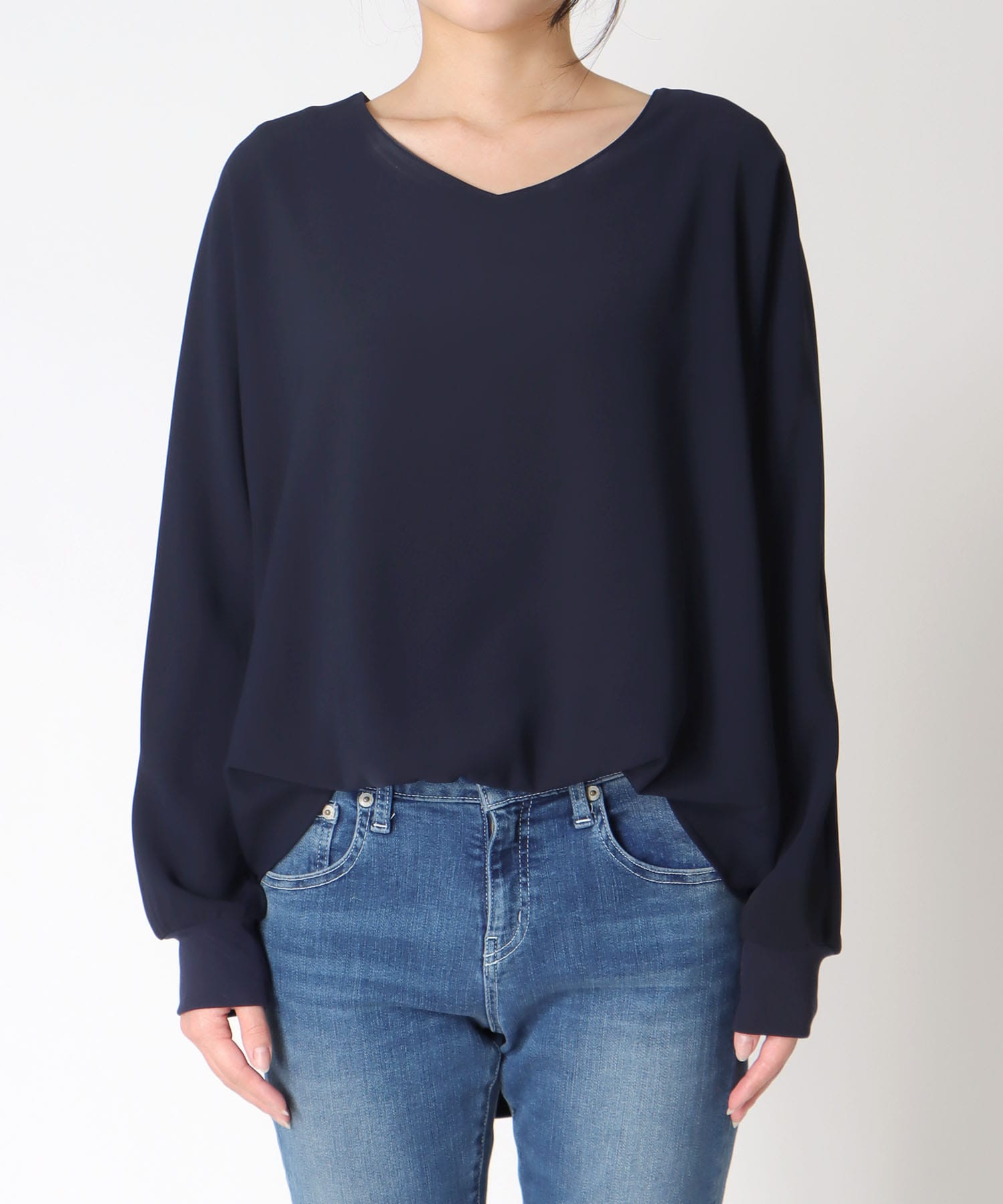 《一部予約》ブラウジング袖リブブラウス