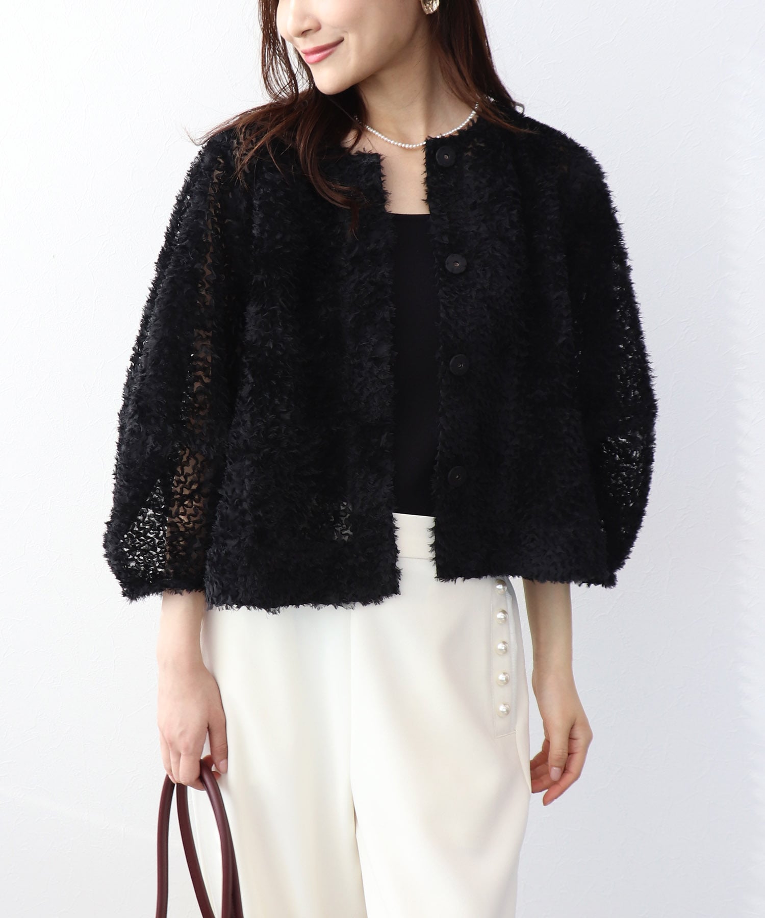 チュールフリルノーカラージャケット