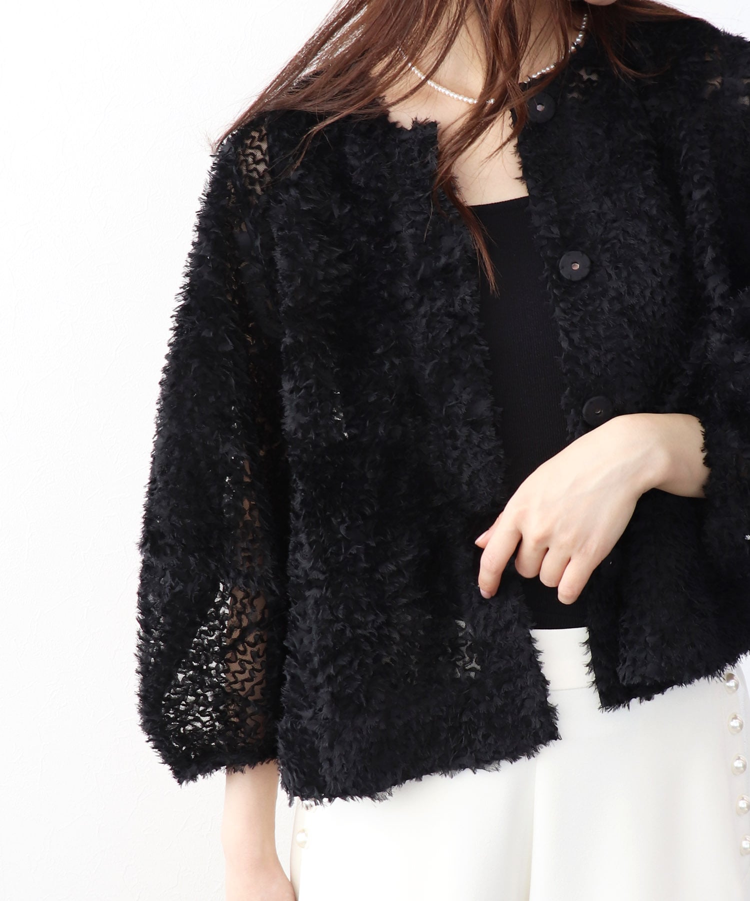 チュールフリルノーカラージャケット