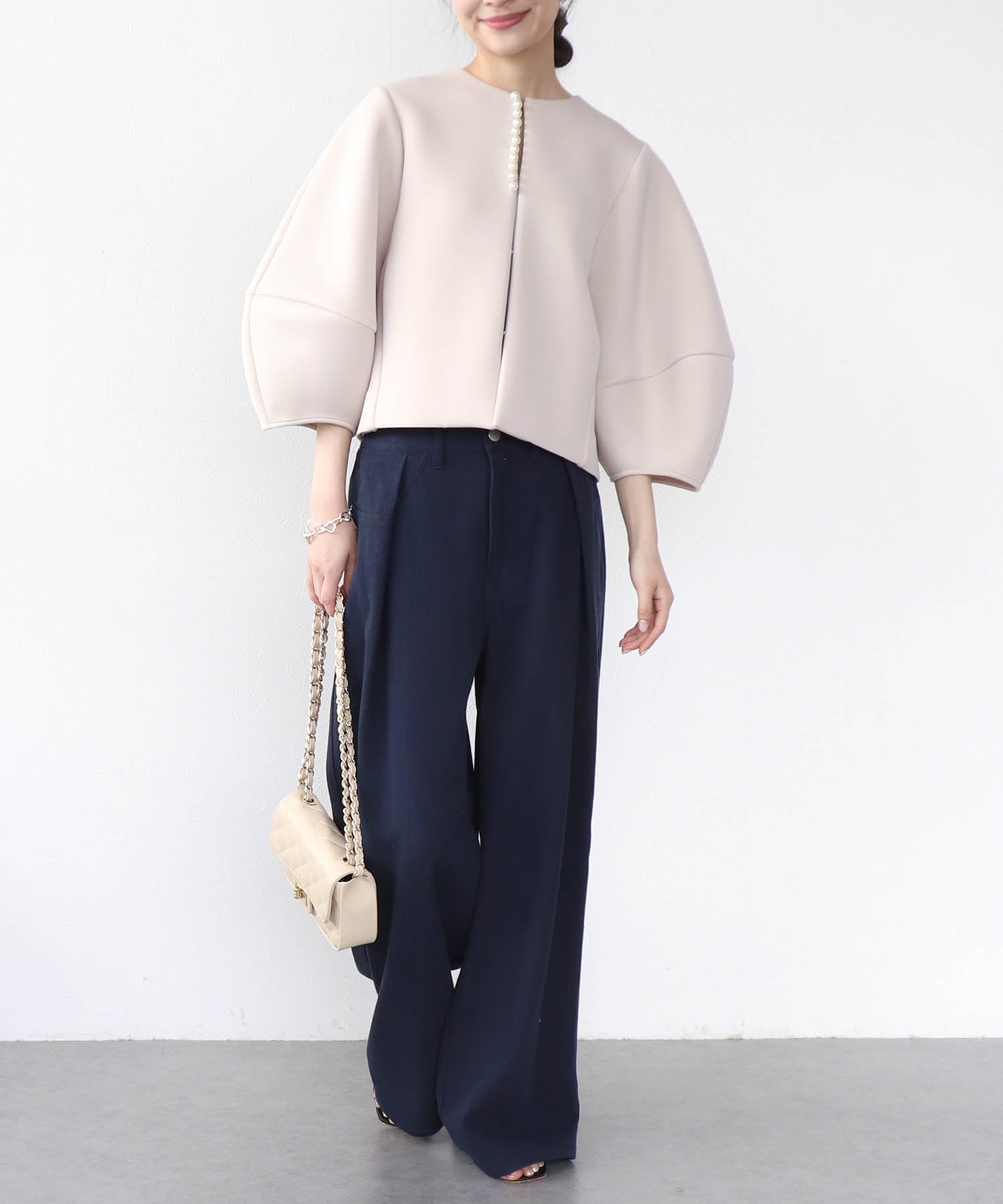 パールデザインノーカラージャケット