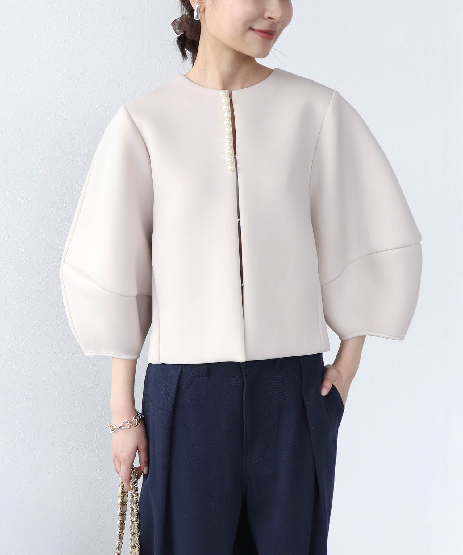 パールデザインノーカラージャケット