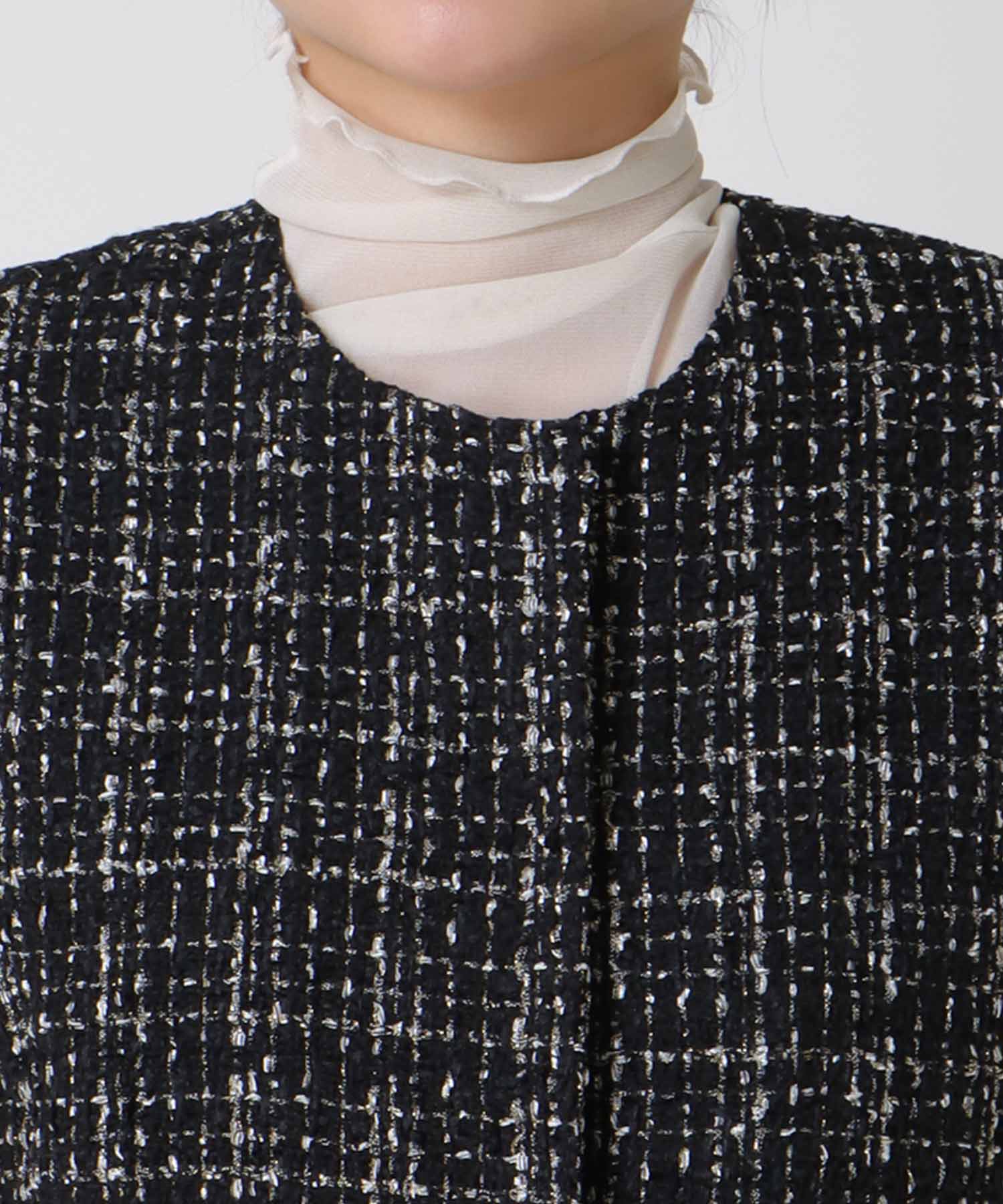 ノーカラーツイードショートベスト