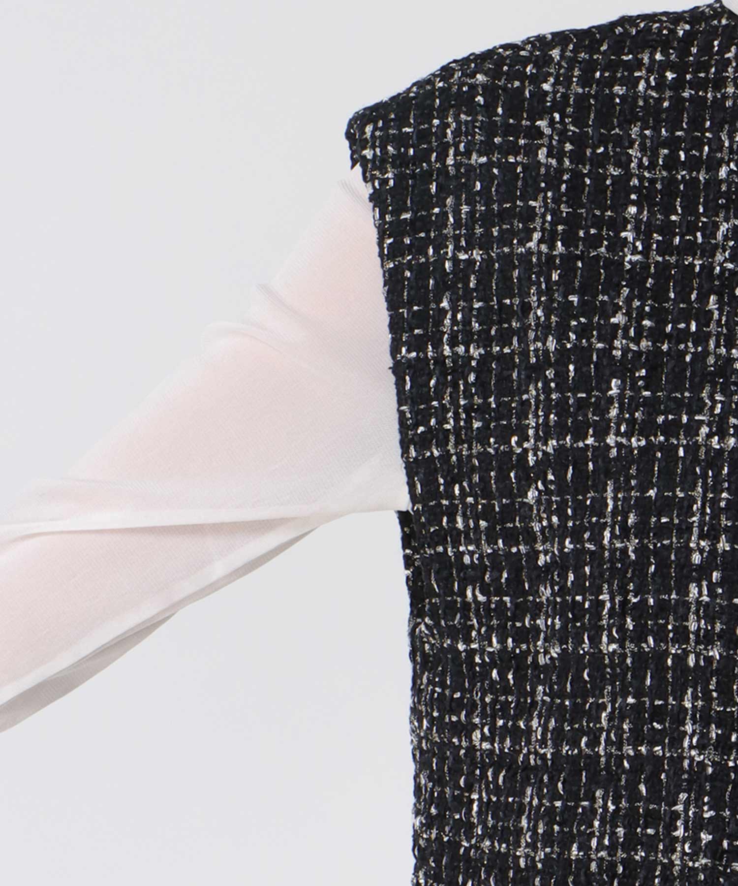 ノーカラーツイードショートベスト