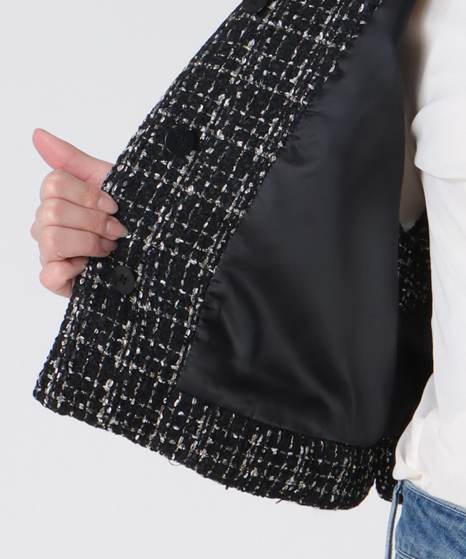 ノーカラーツイードショートベスト