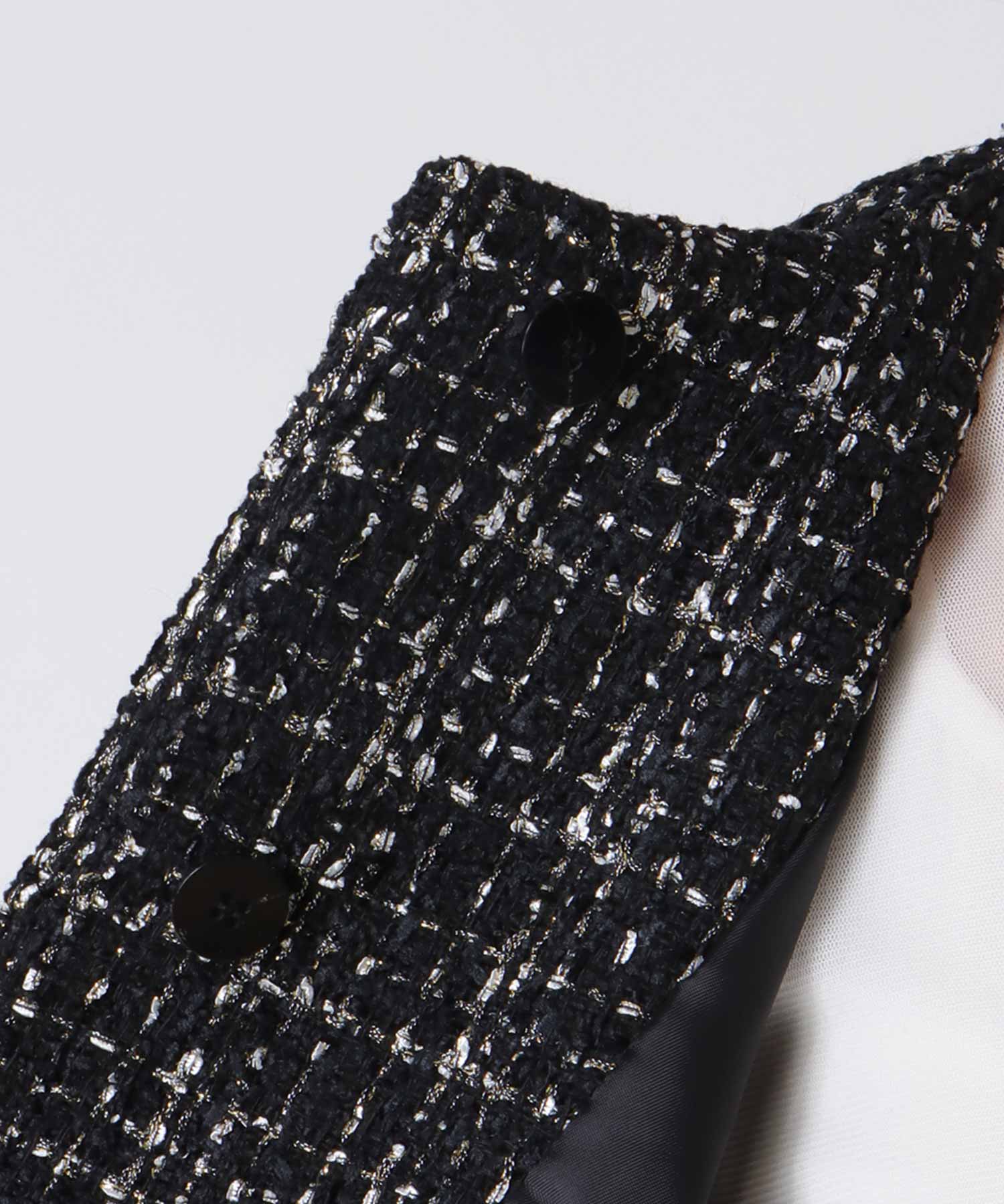 ノーカラーツイードショートベスト