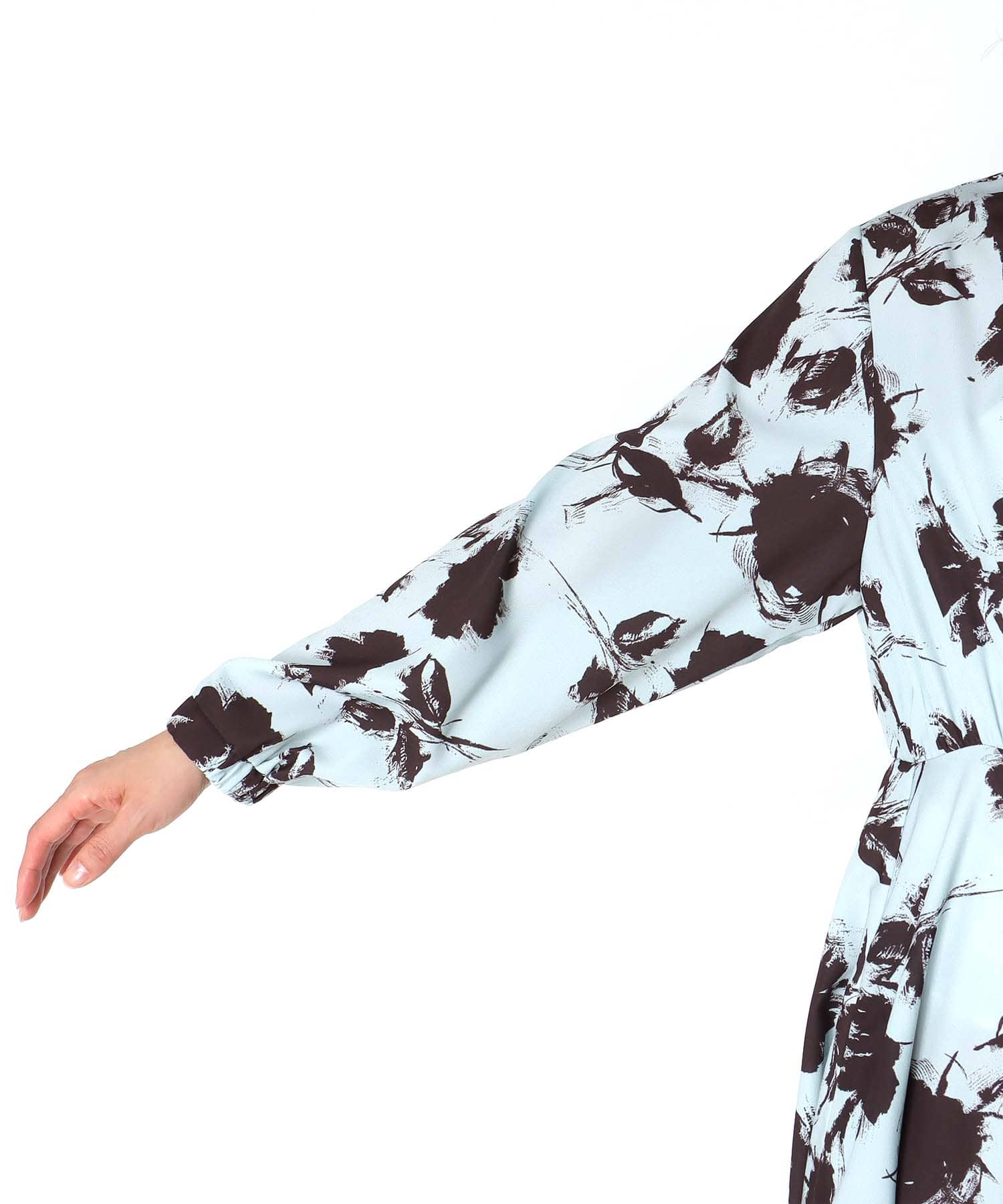 単色プリント長袖ワンピース