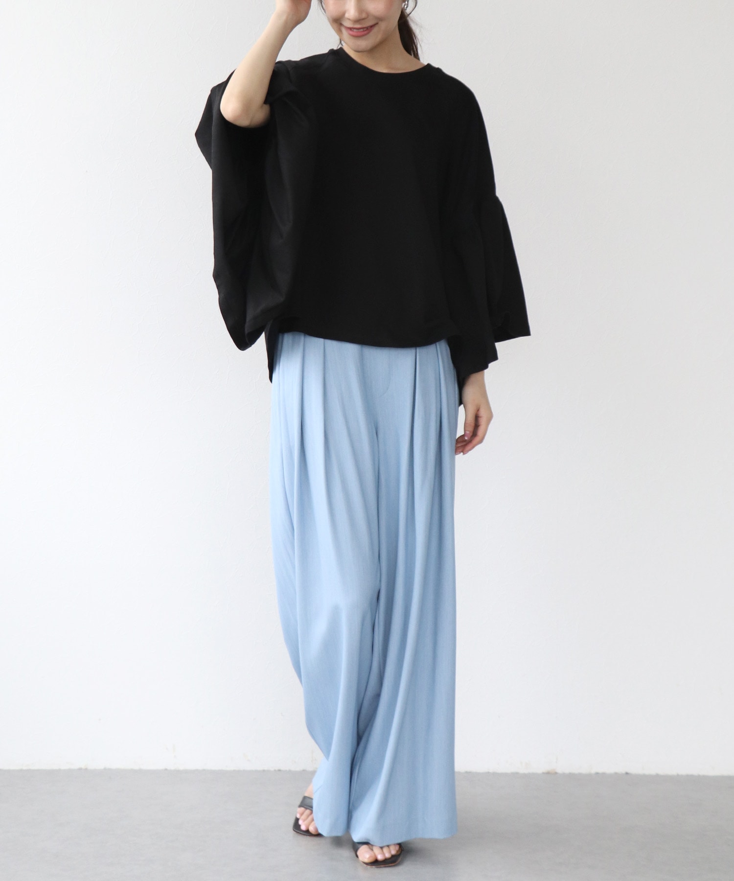 テンセルデニム2タックワイドパンツ