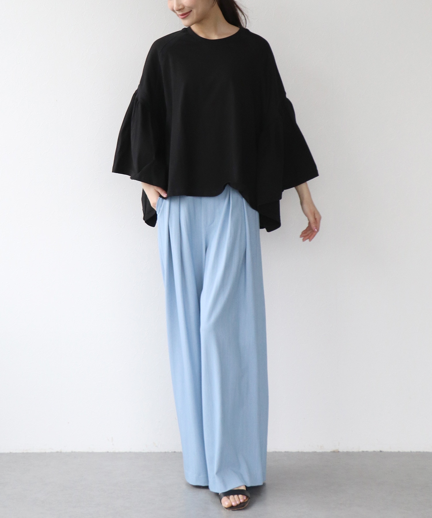 テンセルデニム2タックワイドパンツ