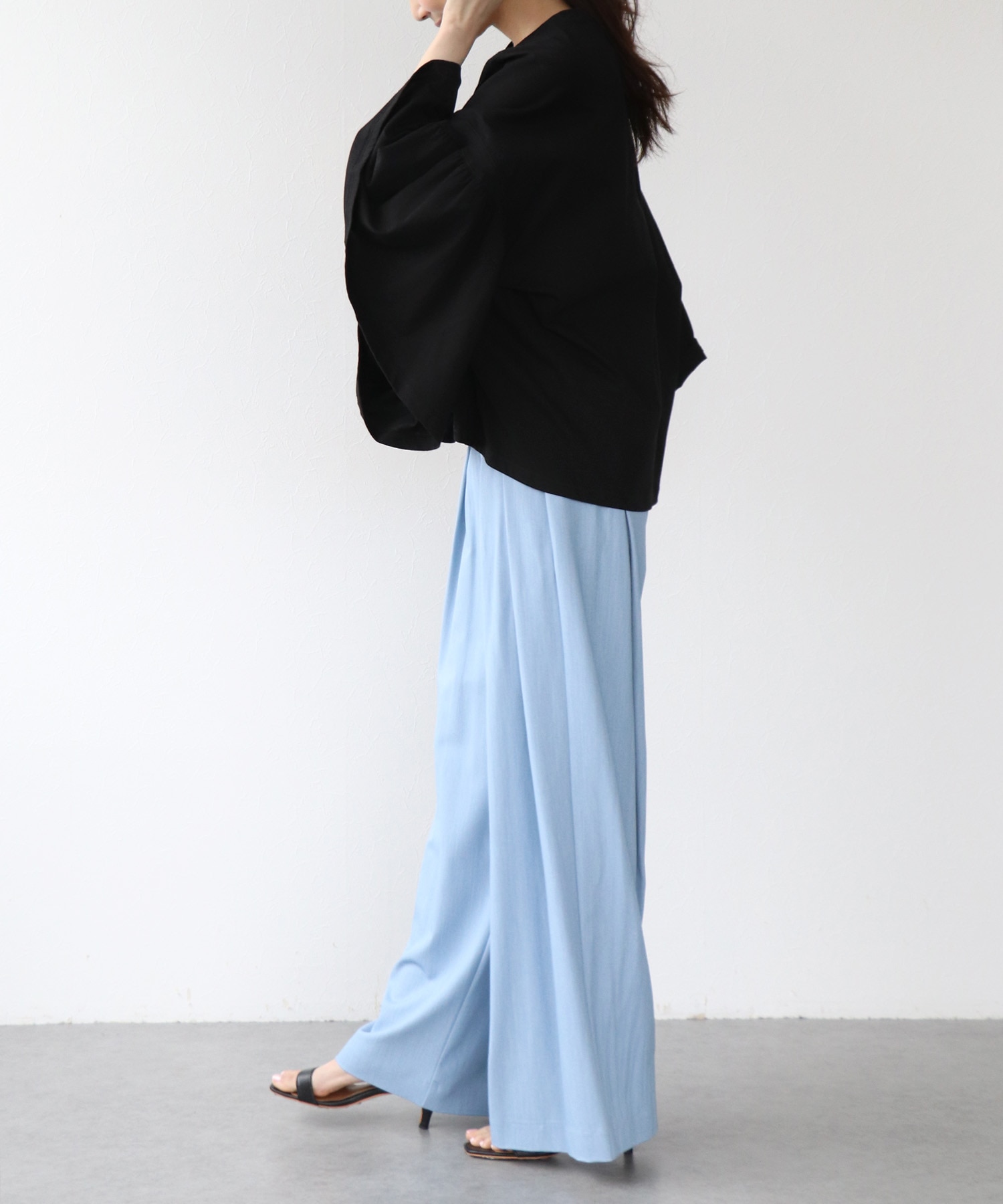 テンセルデニム2タックワイドパンツ