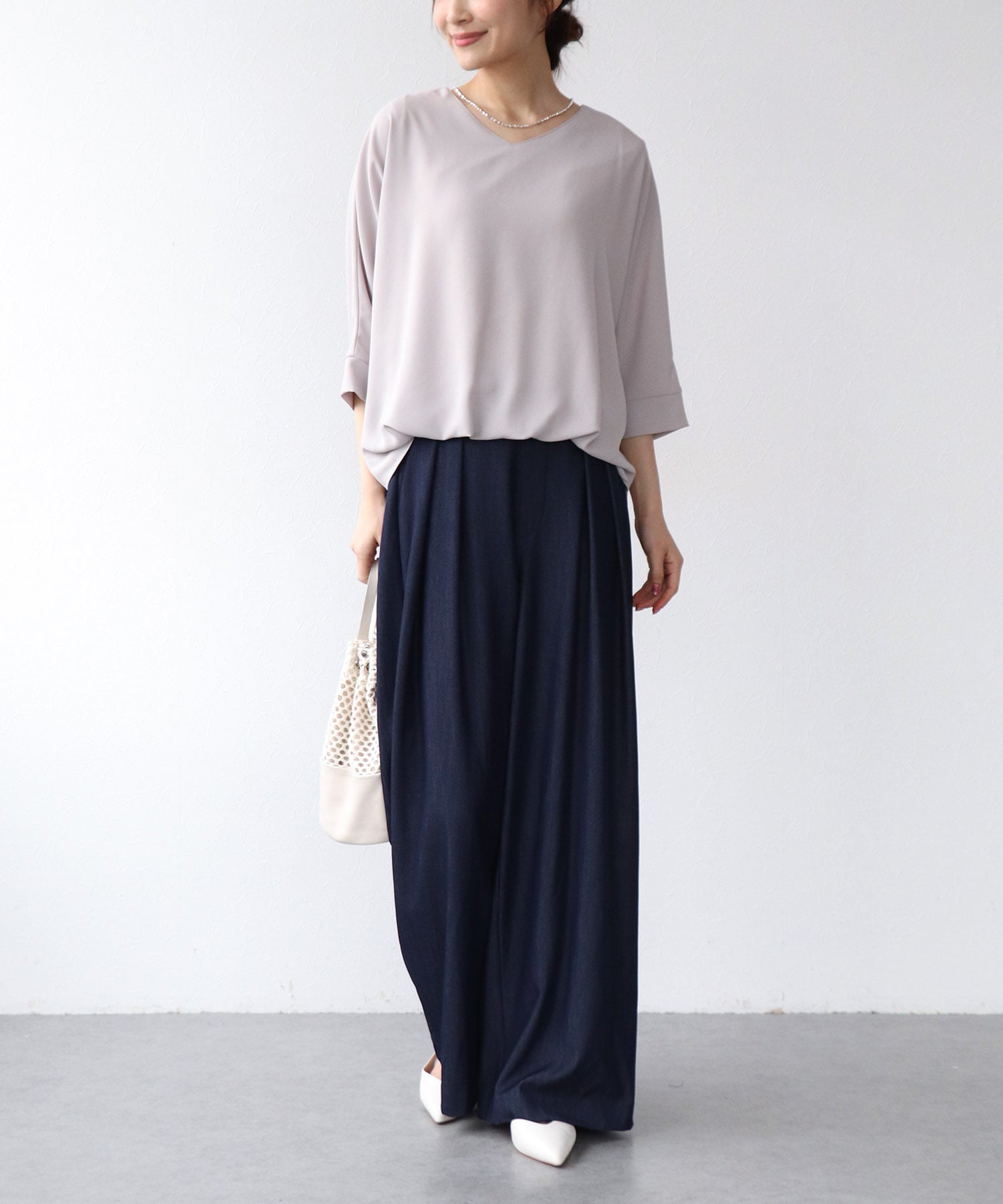 テンセルデニム2タックワイドパンツ