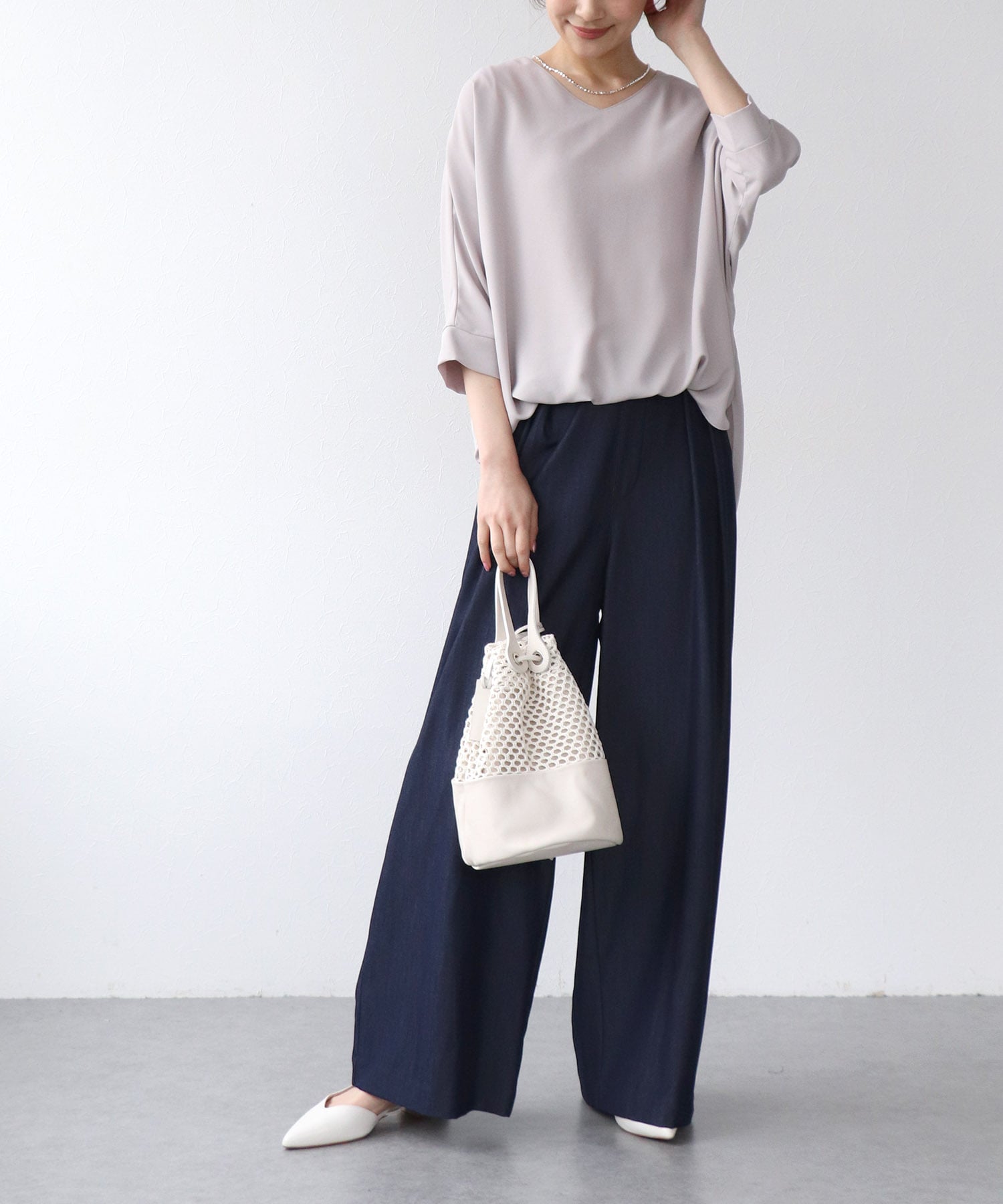 テンセルデニム2タックワイドパンツ