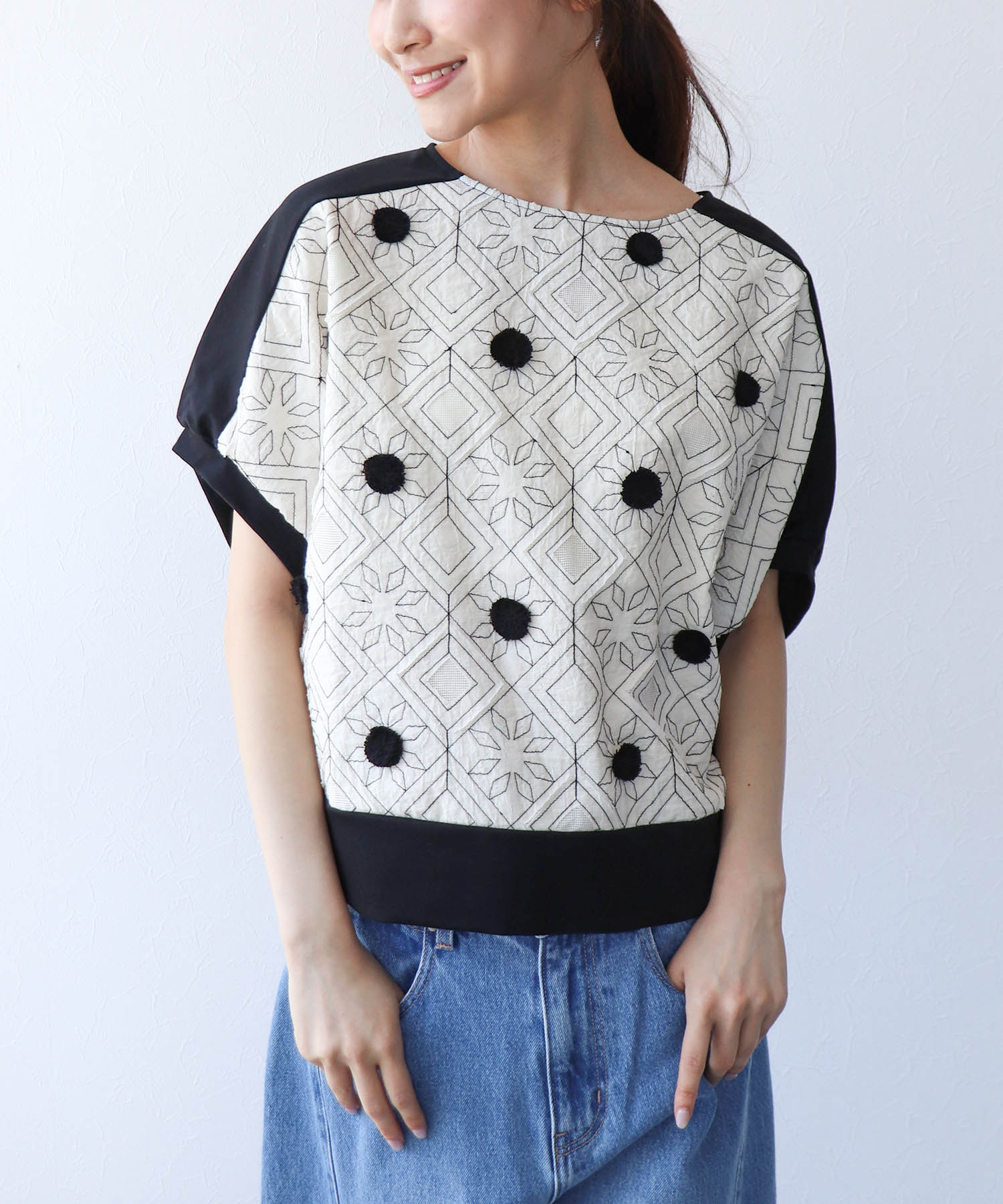 インドカットワーク刺繍ブラウス