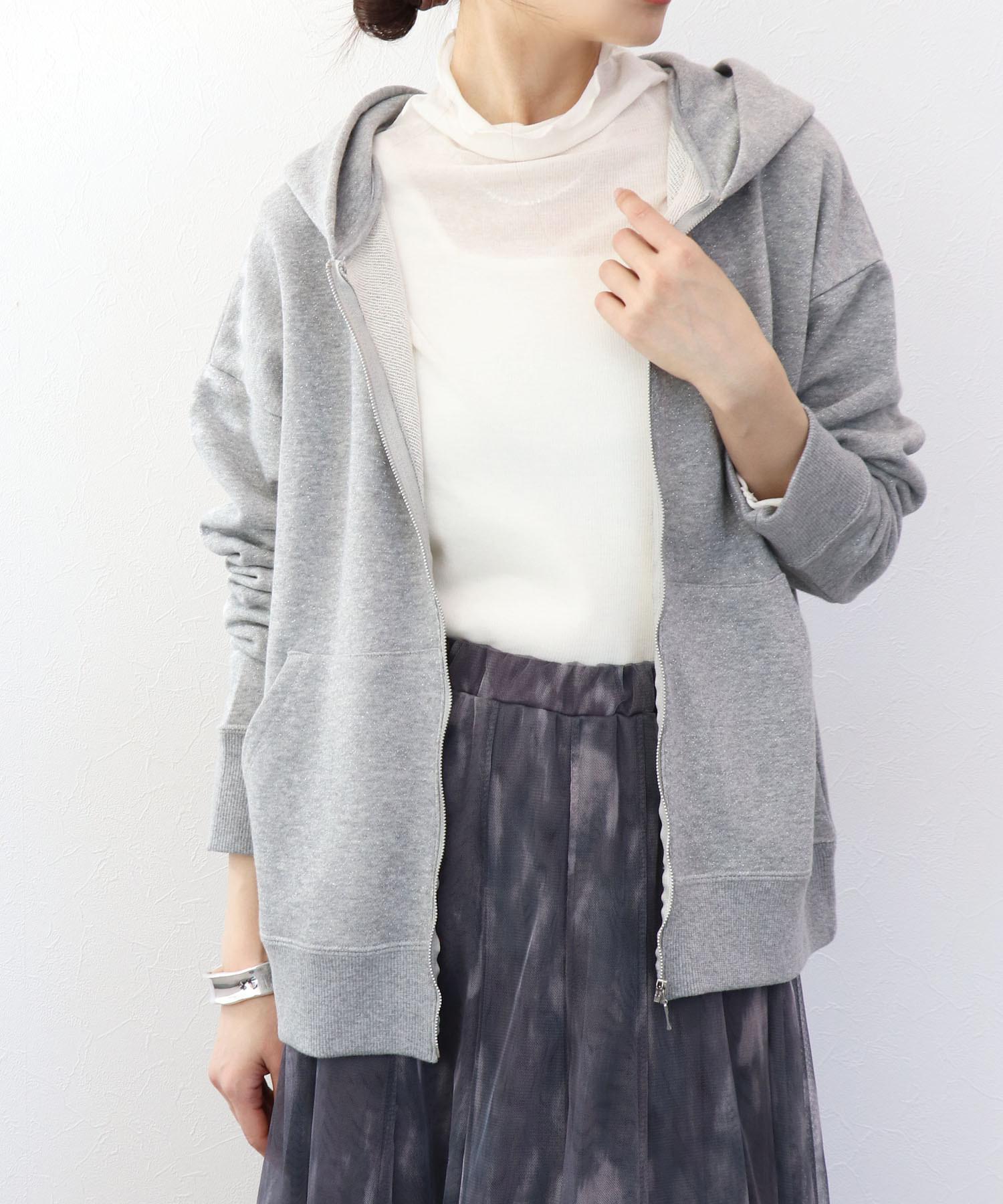 ラメ裏毛フードパーカー