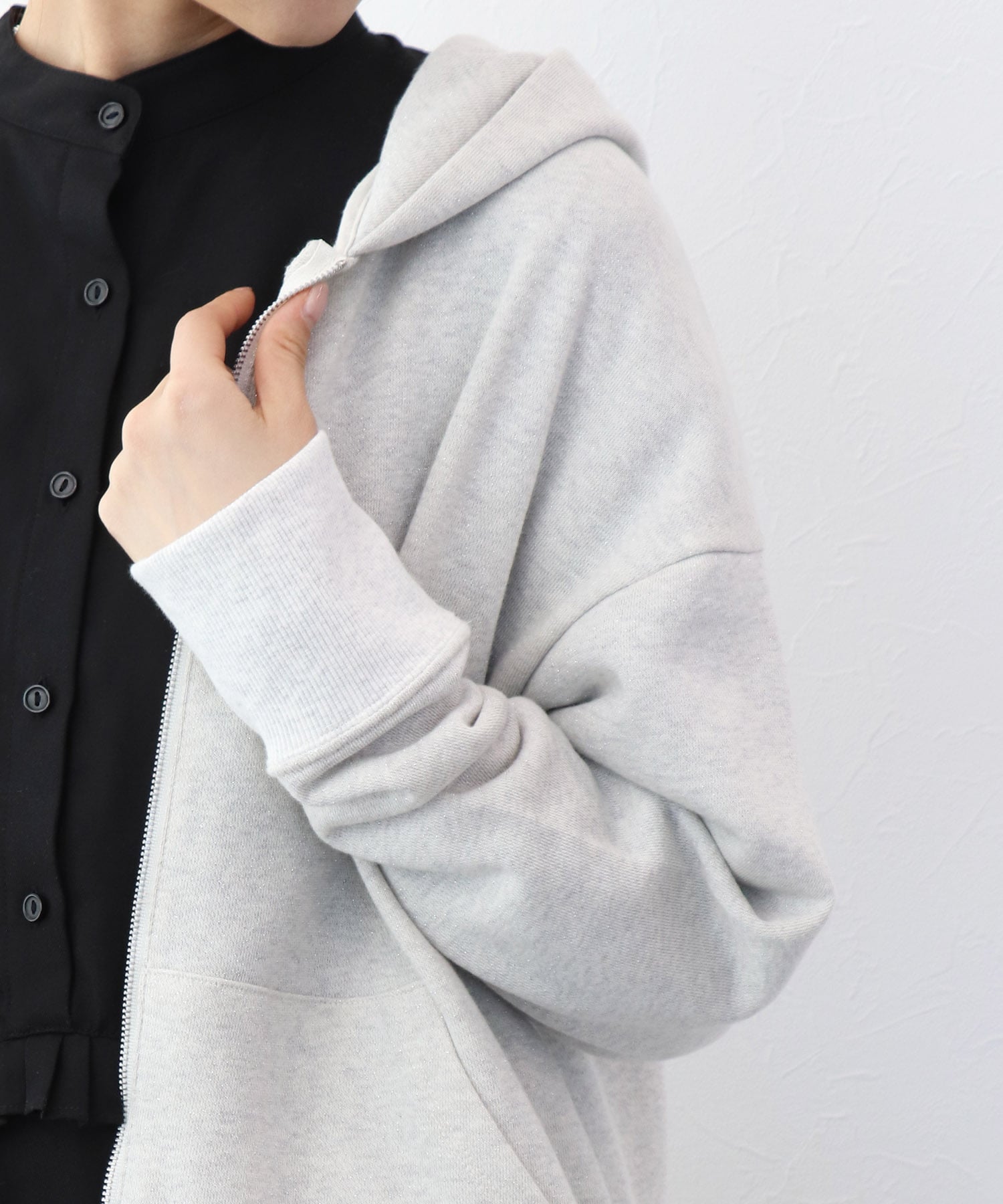 ラメ裏毛フードパーカー