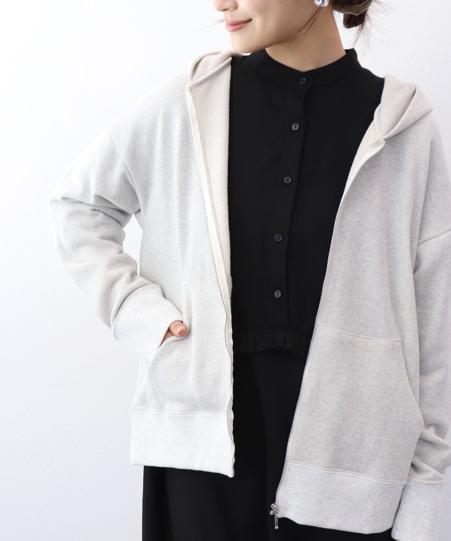 ラメ裏毛フードパーカー