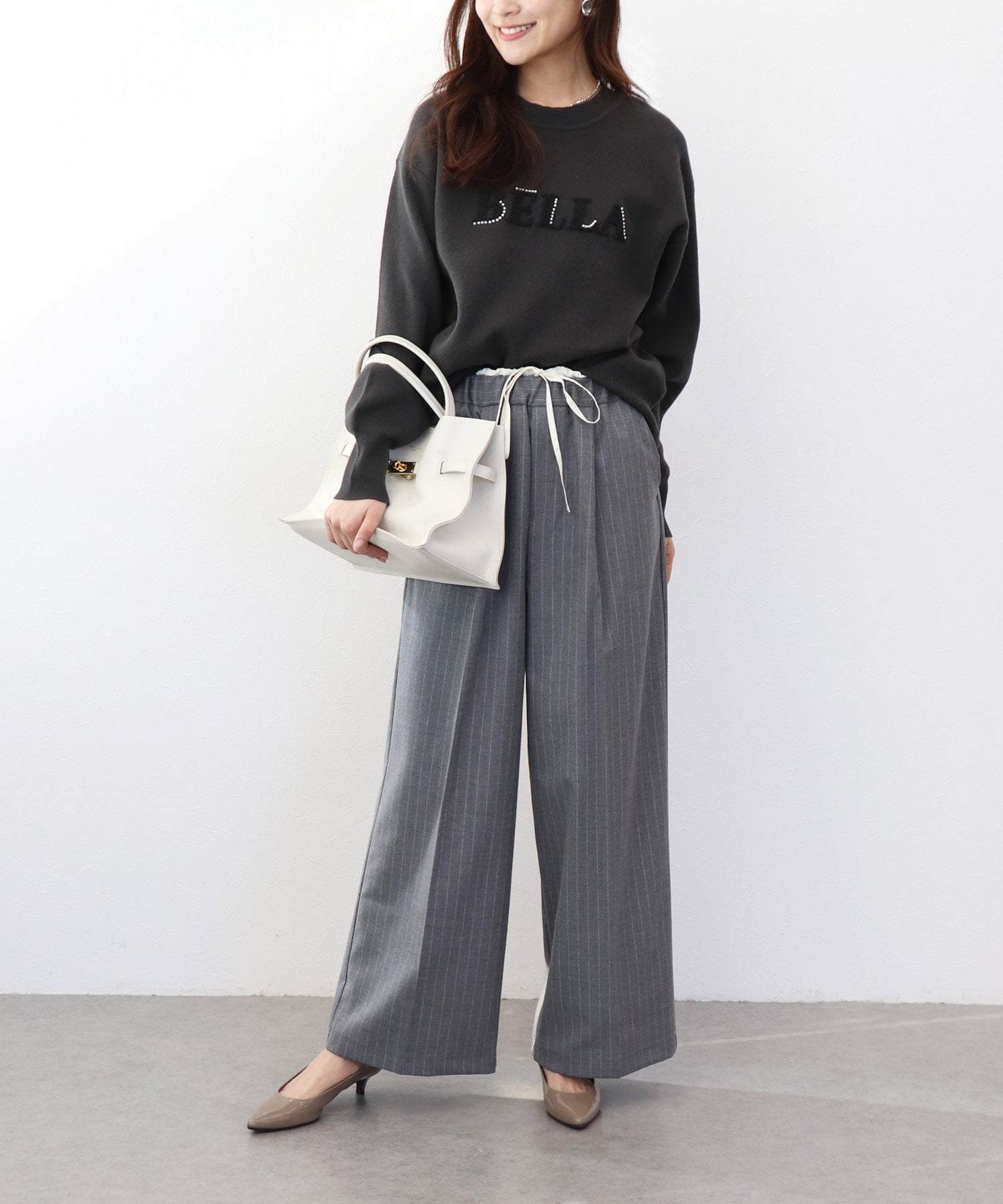 ストライプツイルワイドパンツ