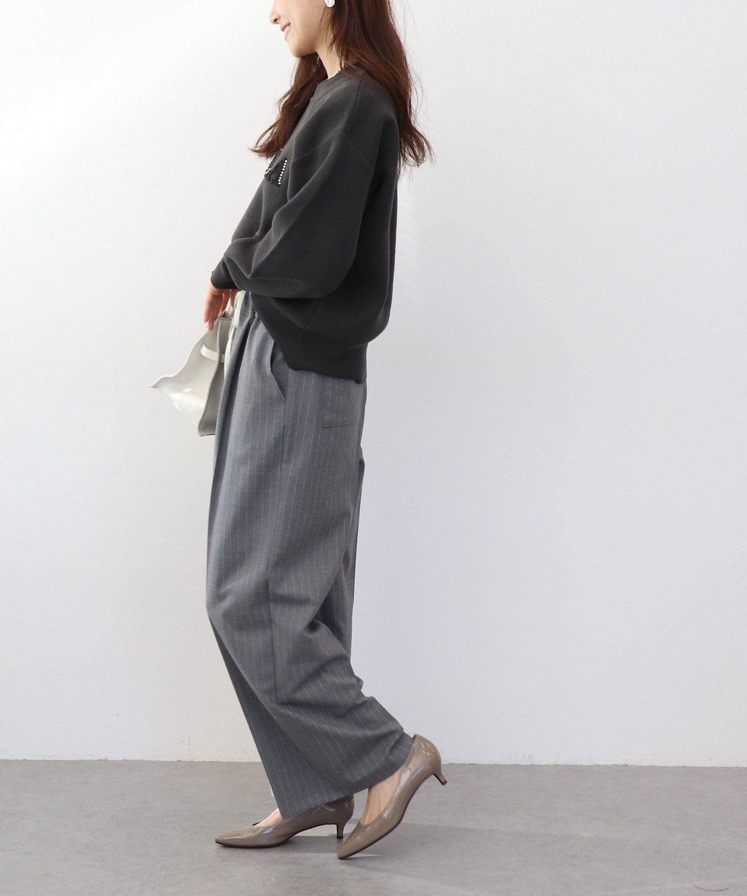 ストライプツイルワイドパンツ